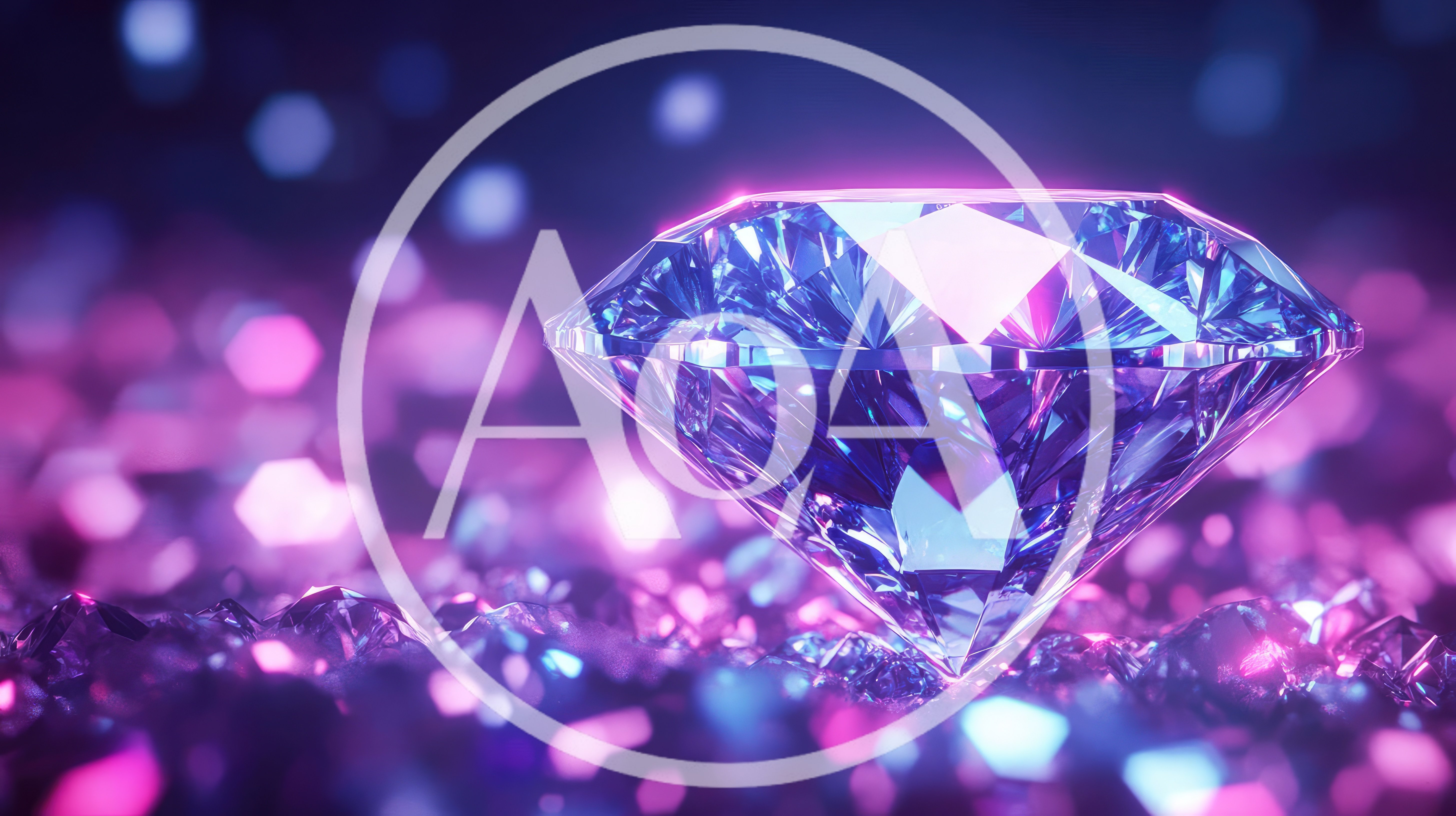 Large Brilliant Cut Diamond Resting On Glowing Crystals