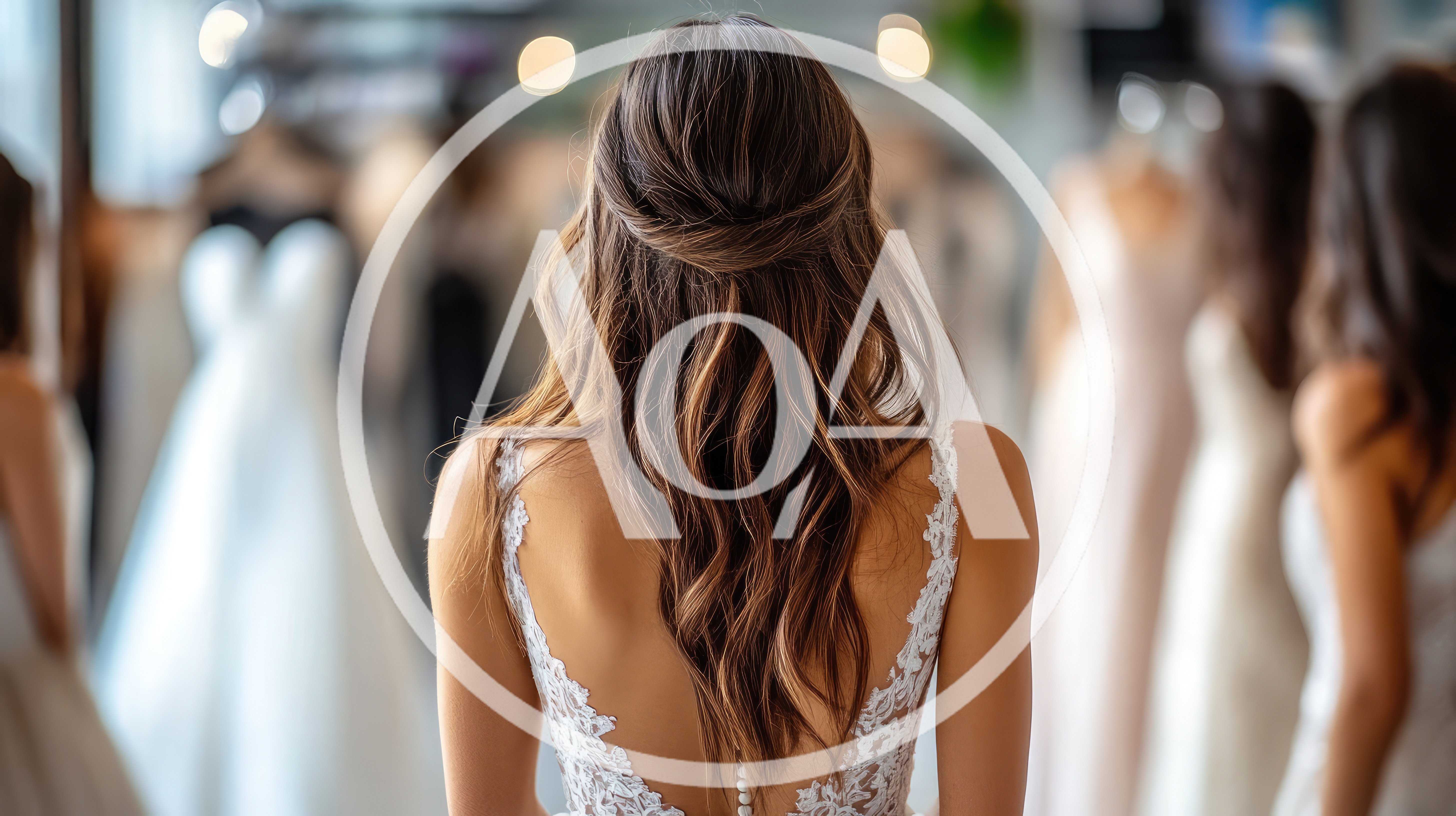 Bride Trying On Wedding Dress In Bridal Boutique