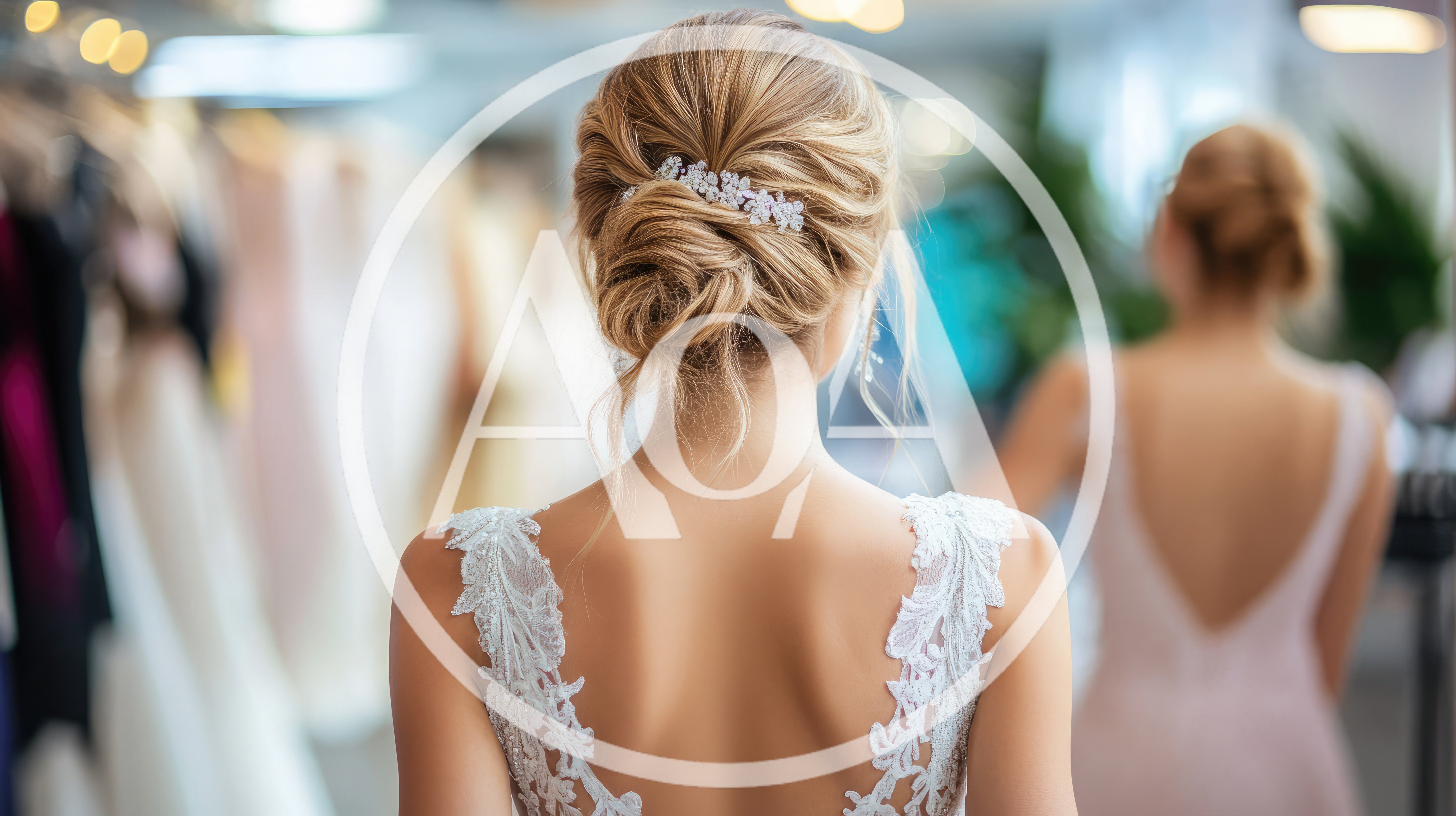 Bride Trying On Wedding Dress In Bridal Boutique