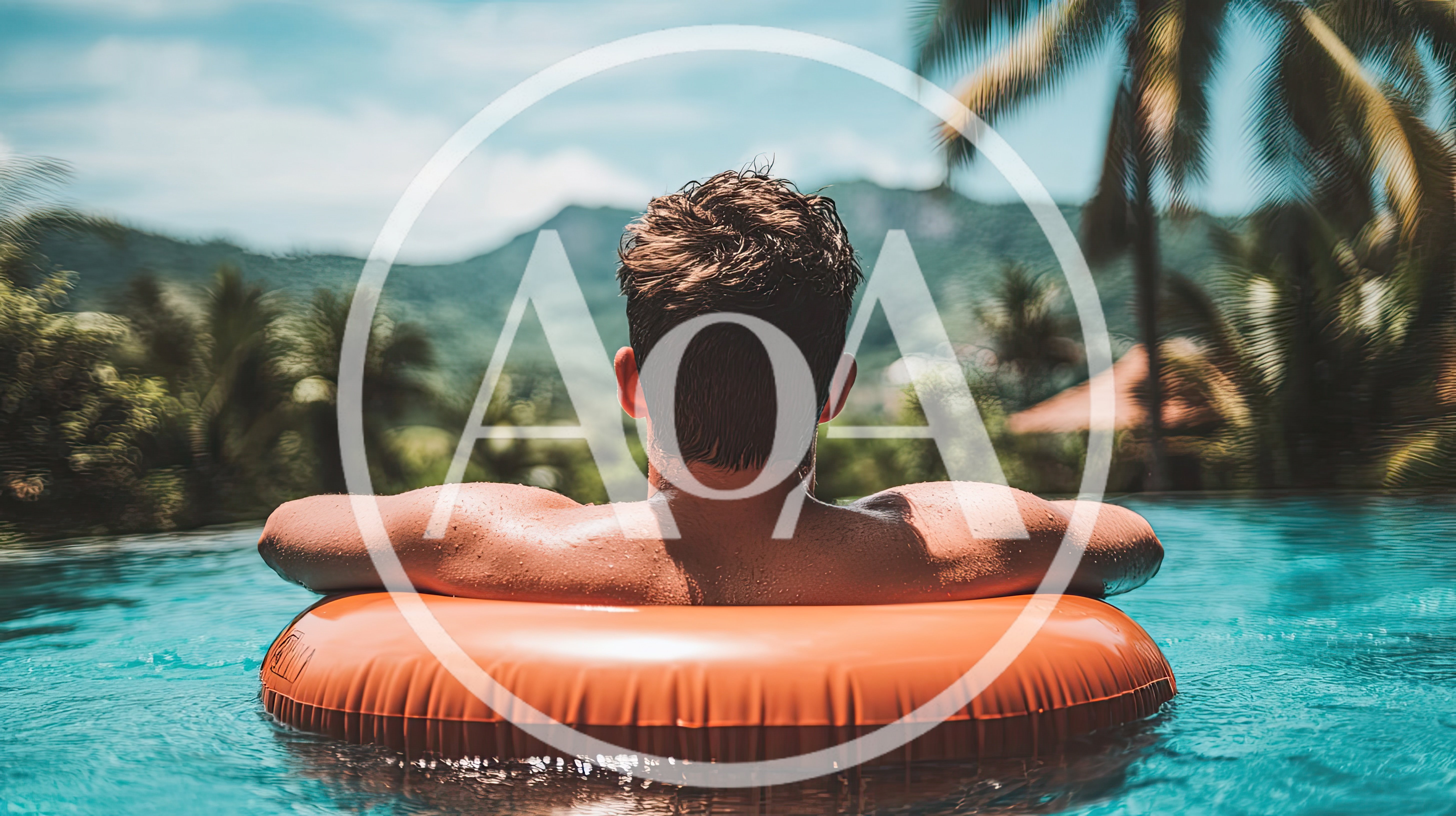 Man Relaxing In An Orange Pool Float