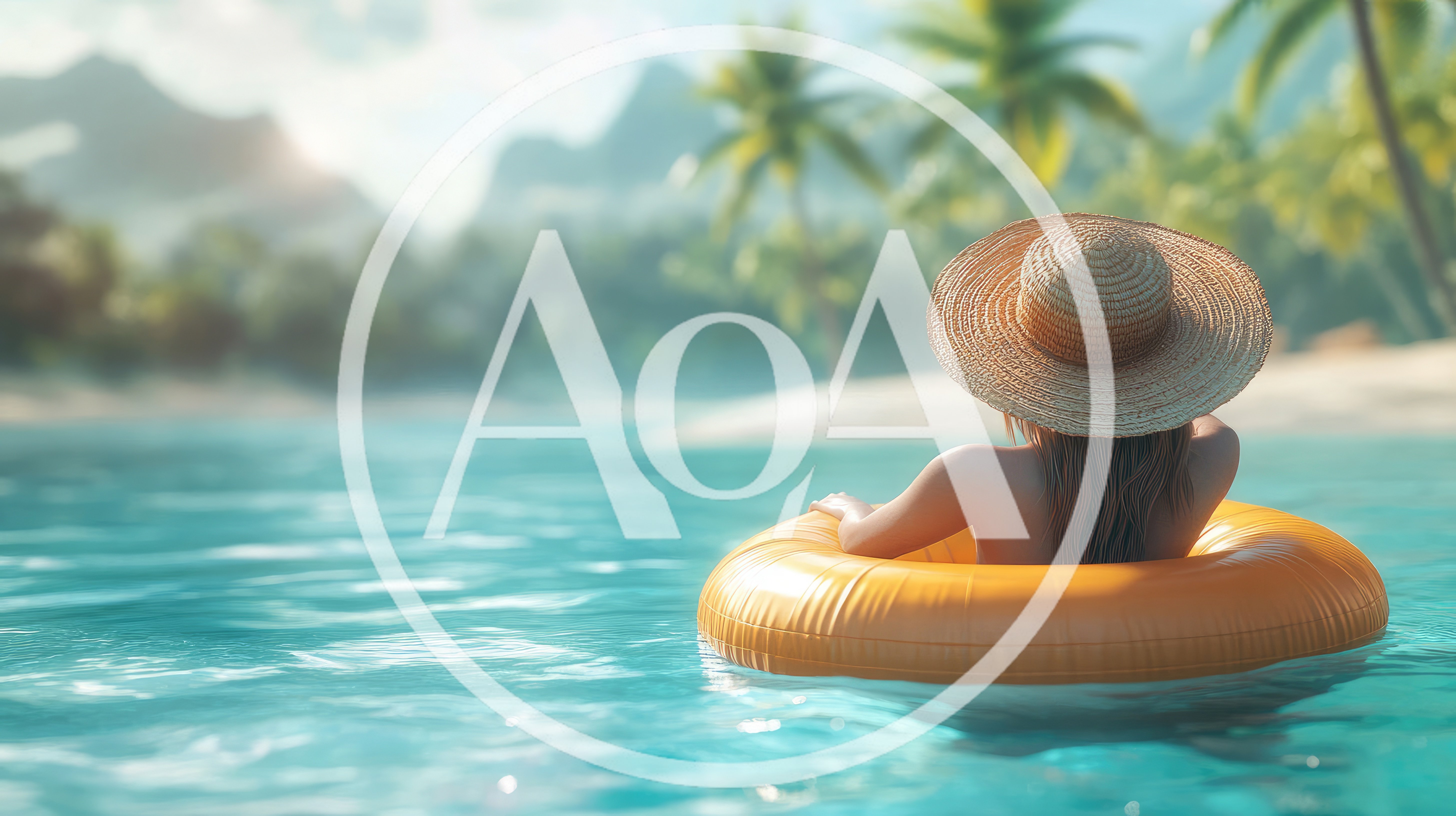 Woman Floating On An Orange Inner Tube In Tropical Waters