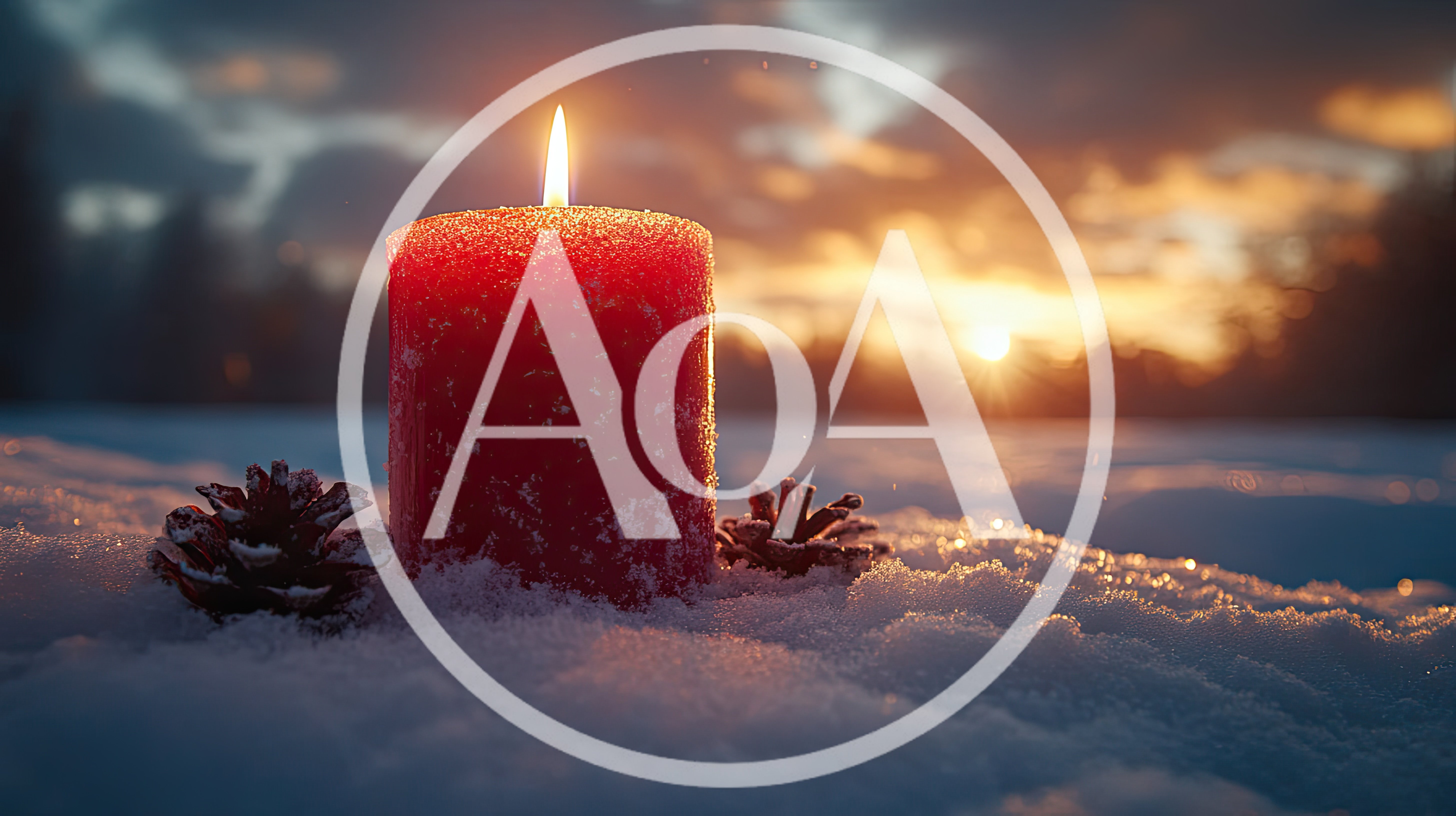 Red Christmas Candle Burning In Snowy Landscape