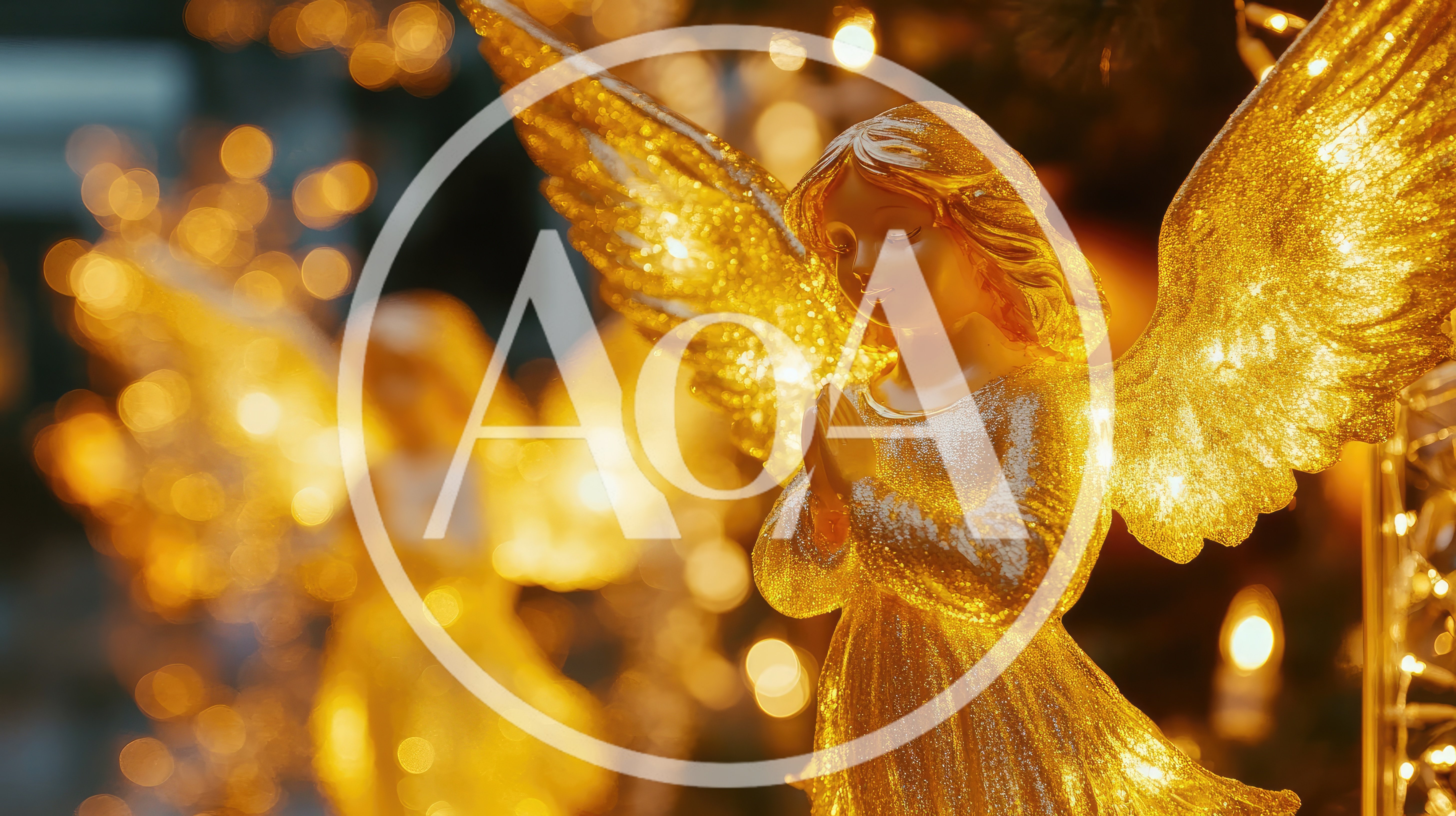 Golden Angel Figurines With Warm Christmas Lights