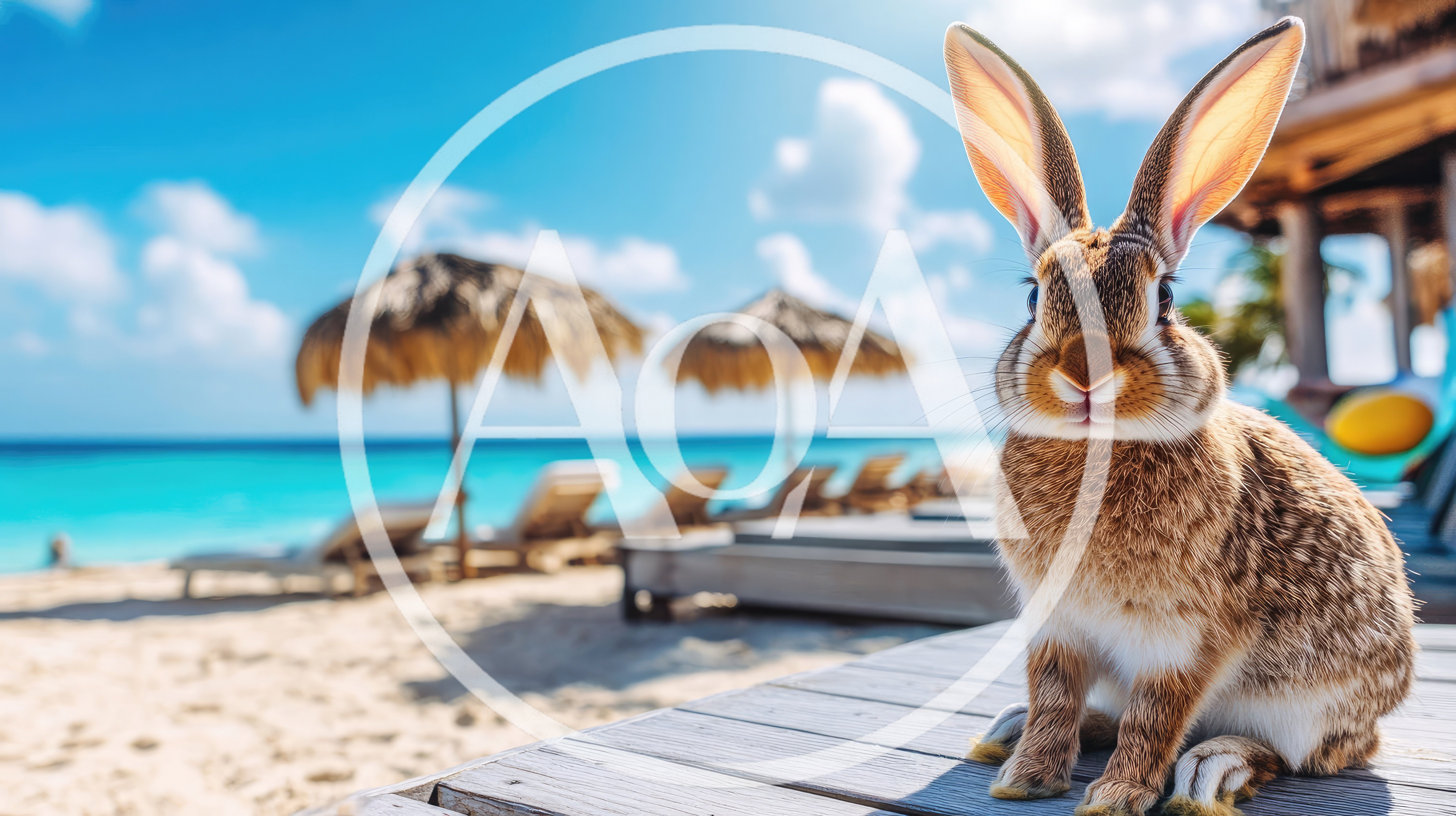 Brown Rabbit Sitting On A Beach Lounge Chair