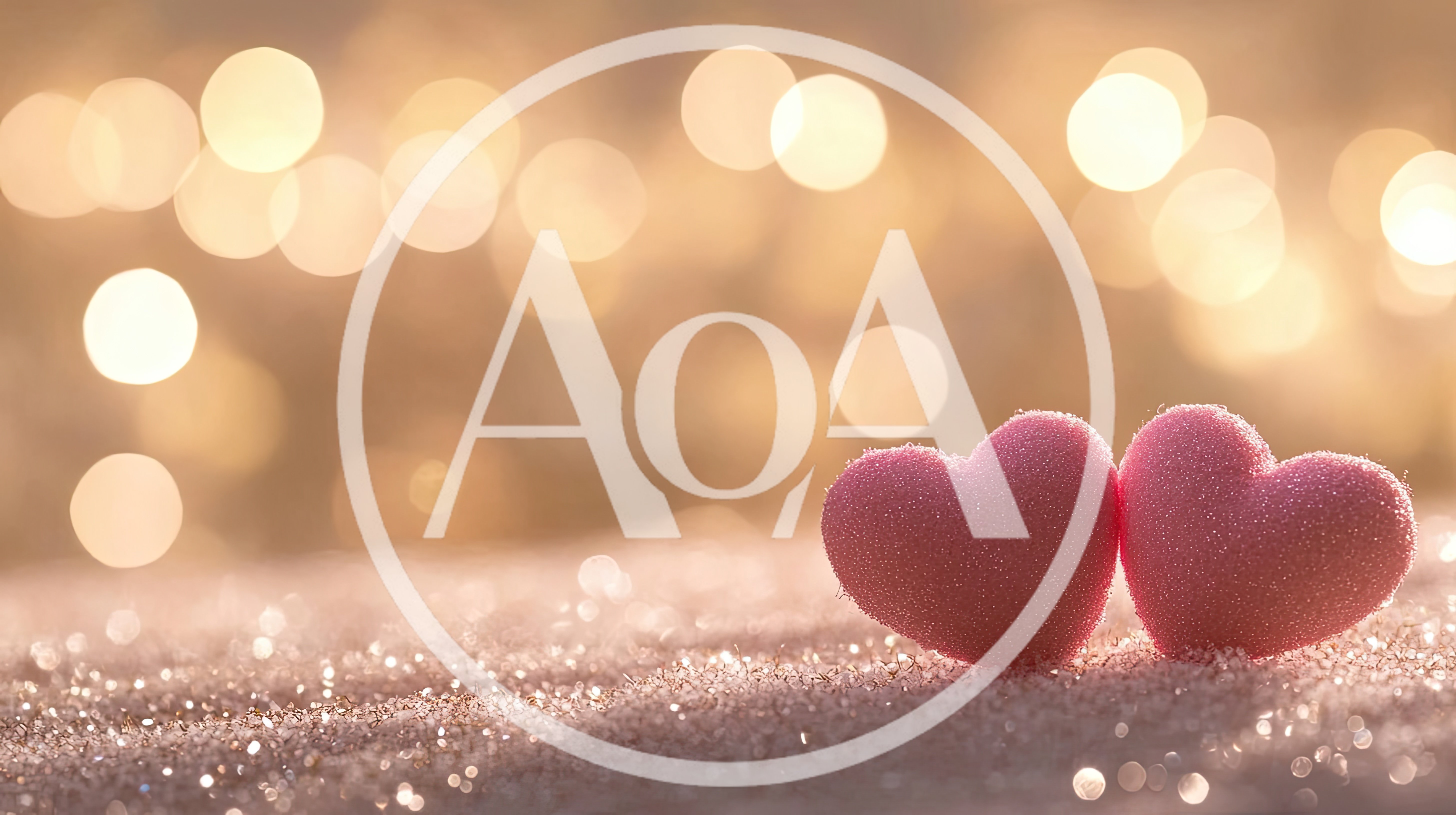 Two Pink Hearts Resting on Sparkling Glitter Surface