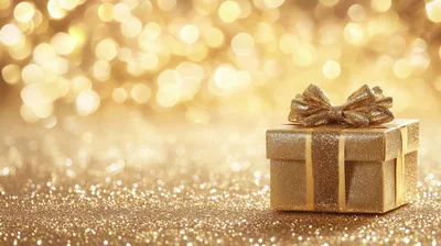 Golden Gift Box With Glittering Bow