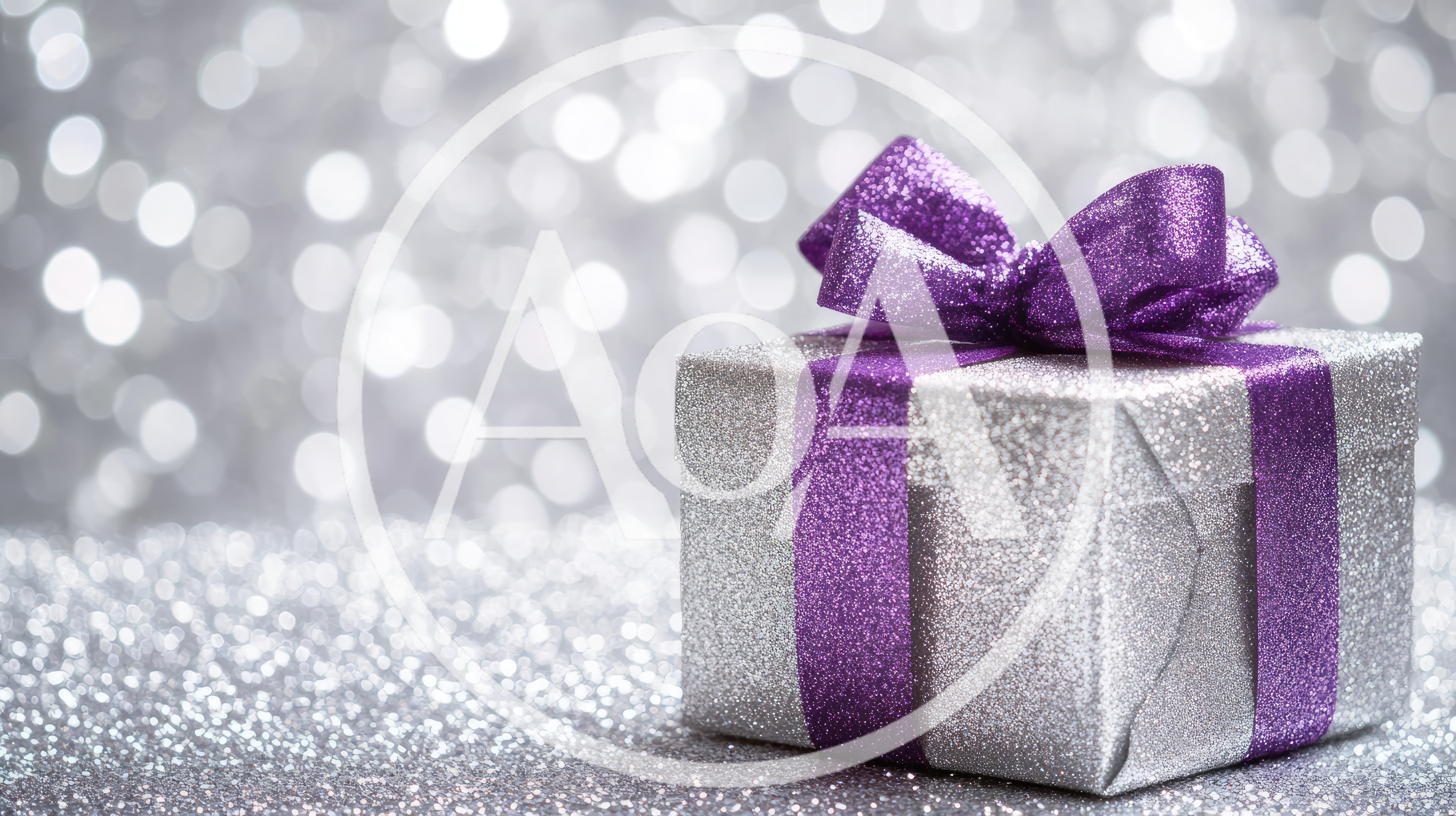 Silver Gift Box With Purple Ribbon