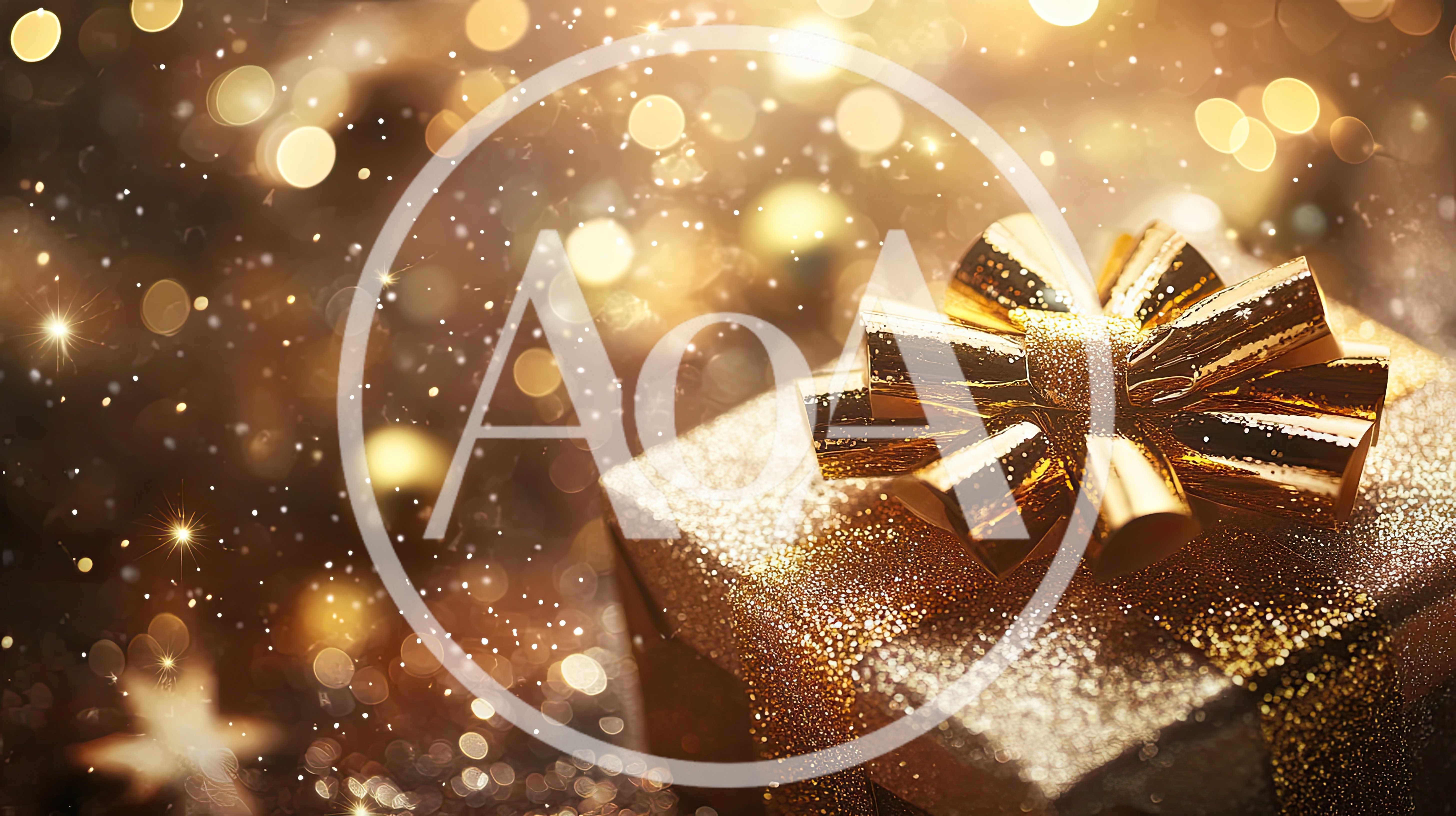 Golden Glittering Gift Box With Shiny Ribbon