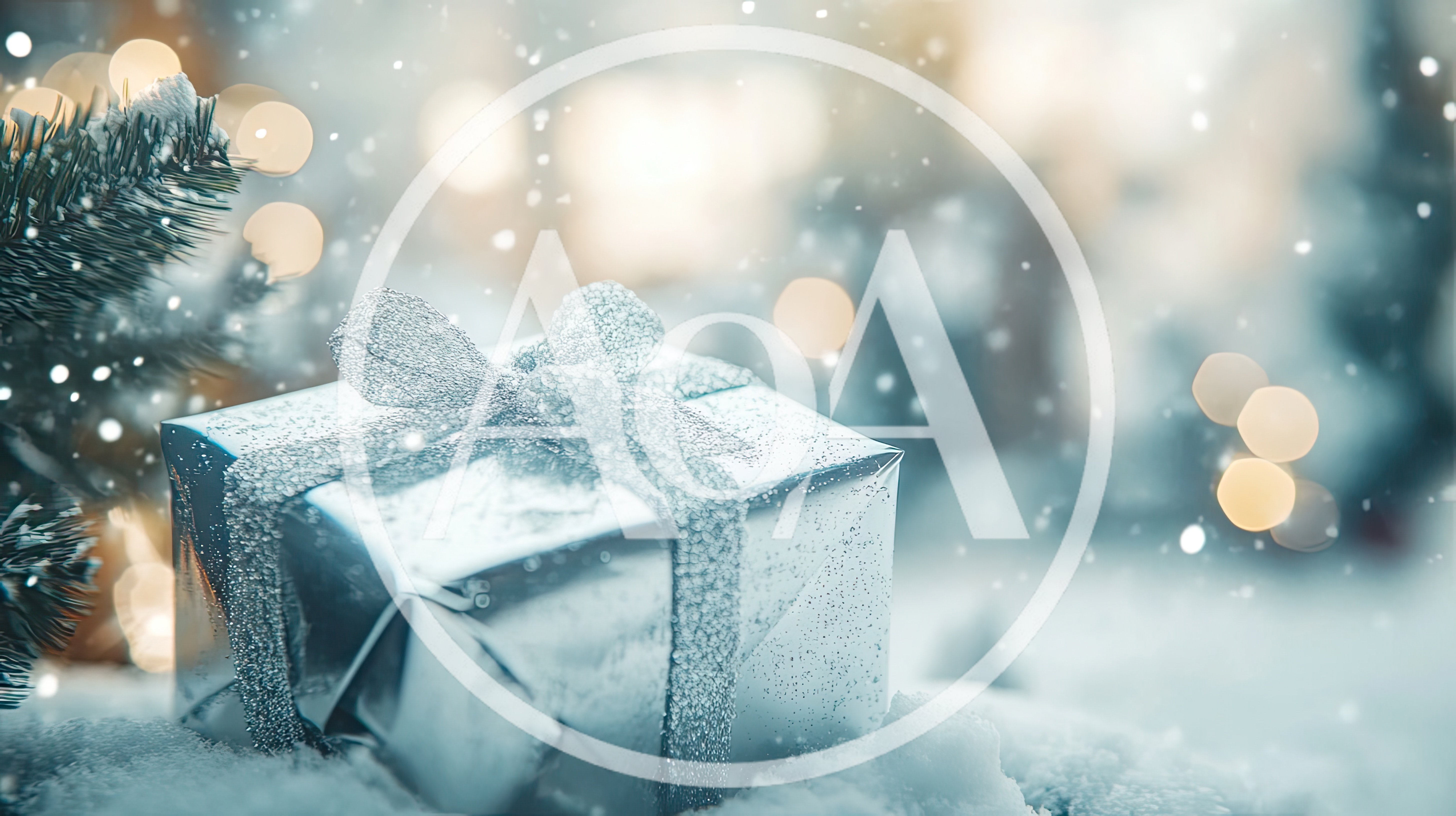 Silver Christmas Gift Box Resting In Fresh Snow