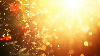 Golden Christmas Tree With Glowing Bokeh Lights