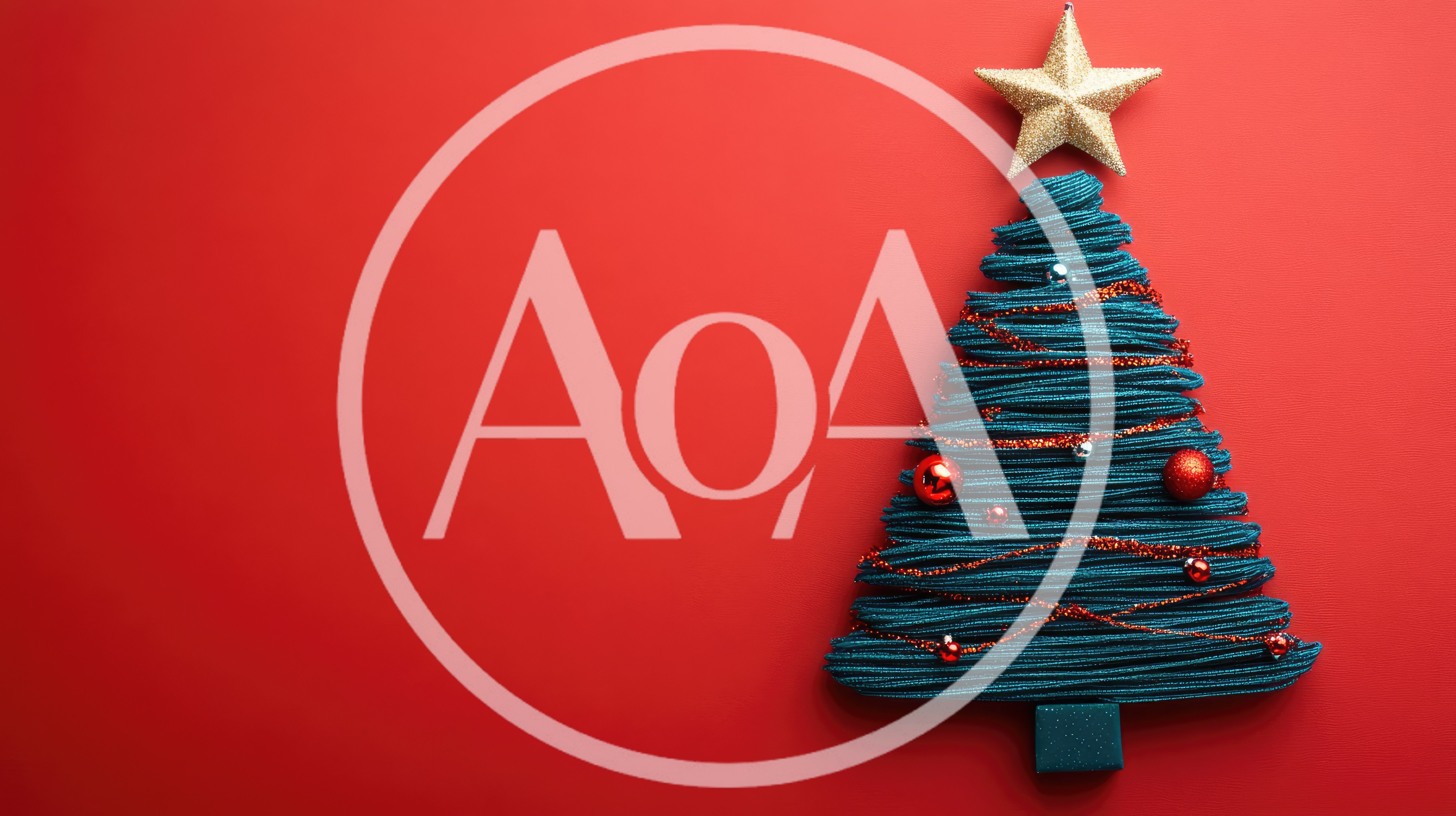 Minimalist Christmas Tree Made Of Ribbons On Red Background