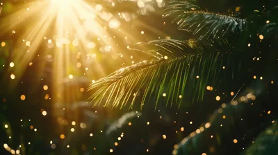 Sunlight Filtering Through Tropical Palm Fronds With Bokeh