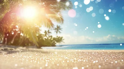 Tropical Beach Scene With Golden Sunlight And Bokeh
