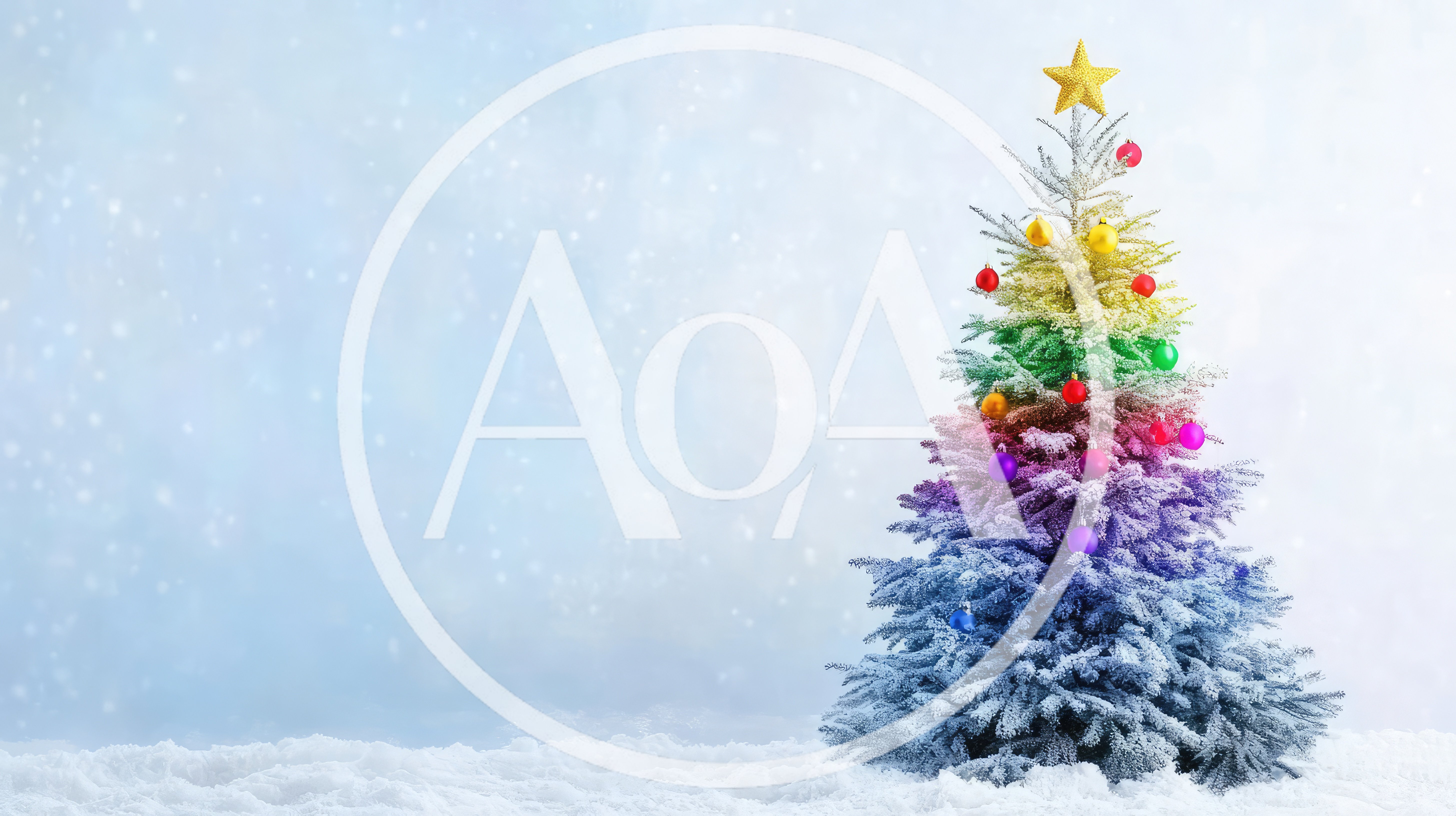 Rainbow Gradient Christmas Tree With Ornaments In Snow