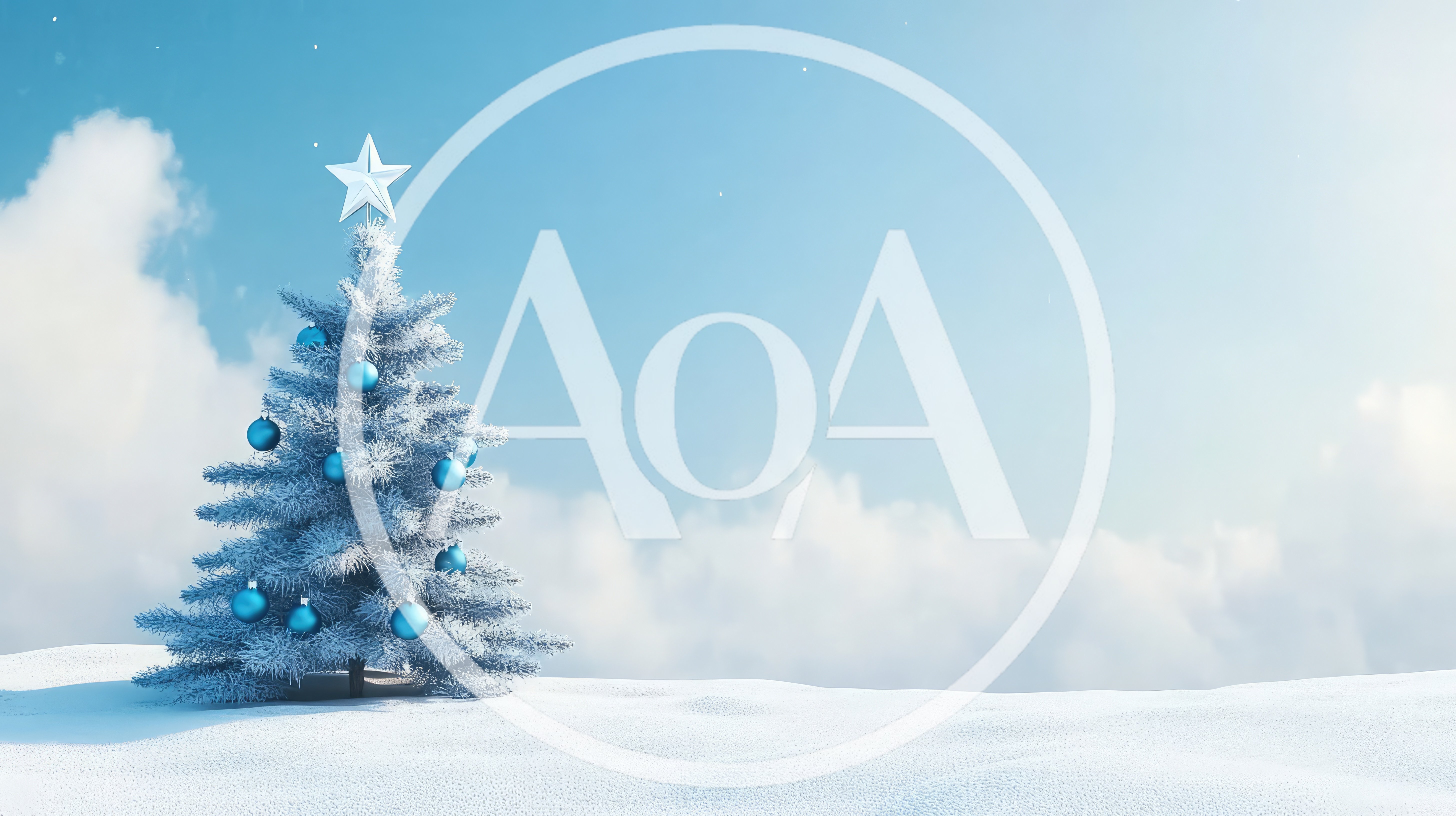 Frosted Christmas Tree With Blue Ornaments In Snowy Landscape