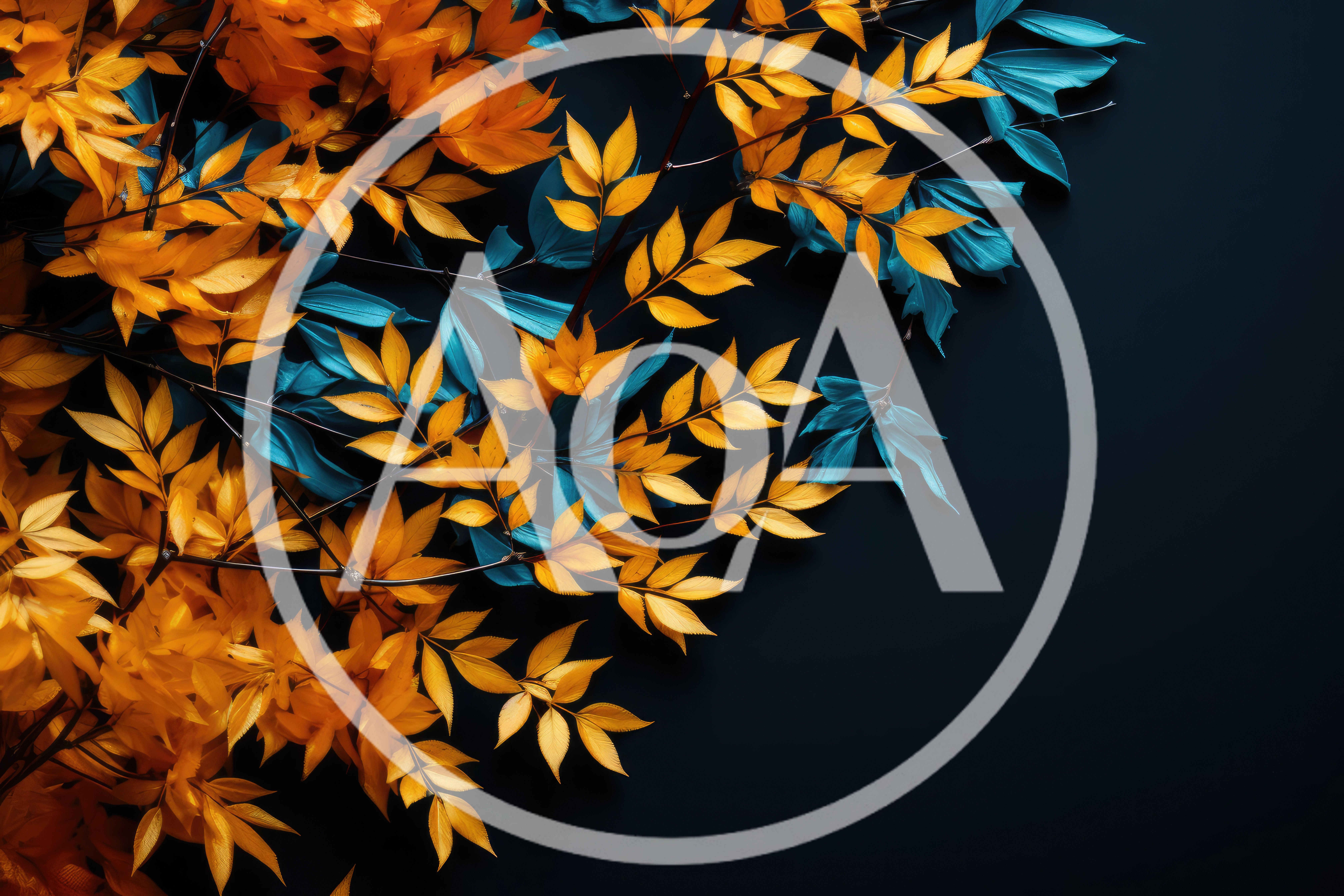 Yellow and Teal Leaves on Dark Background