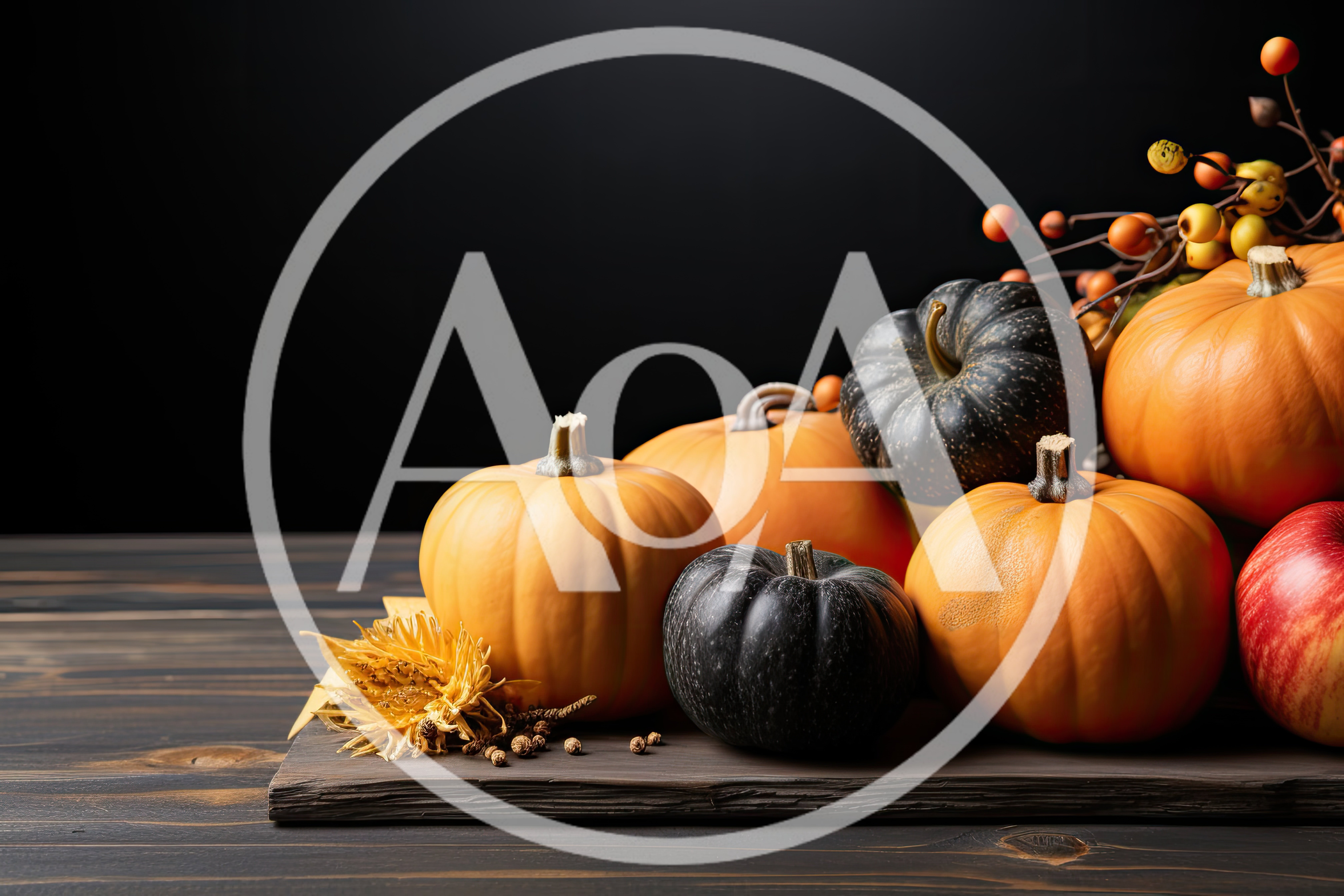 Autumn Harvest Display With Pumpkins And Decorative Berries