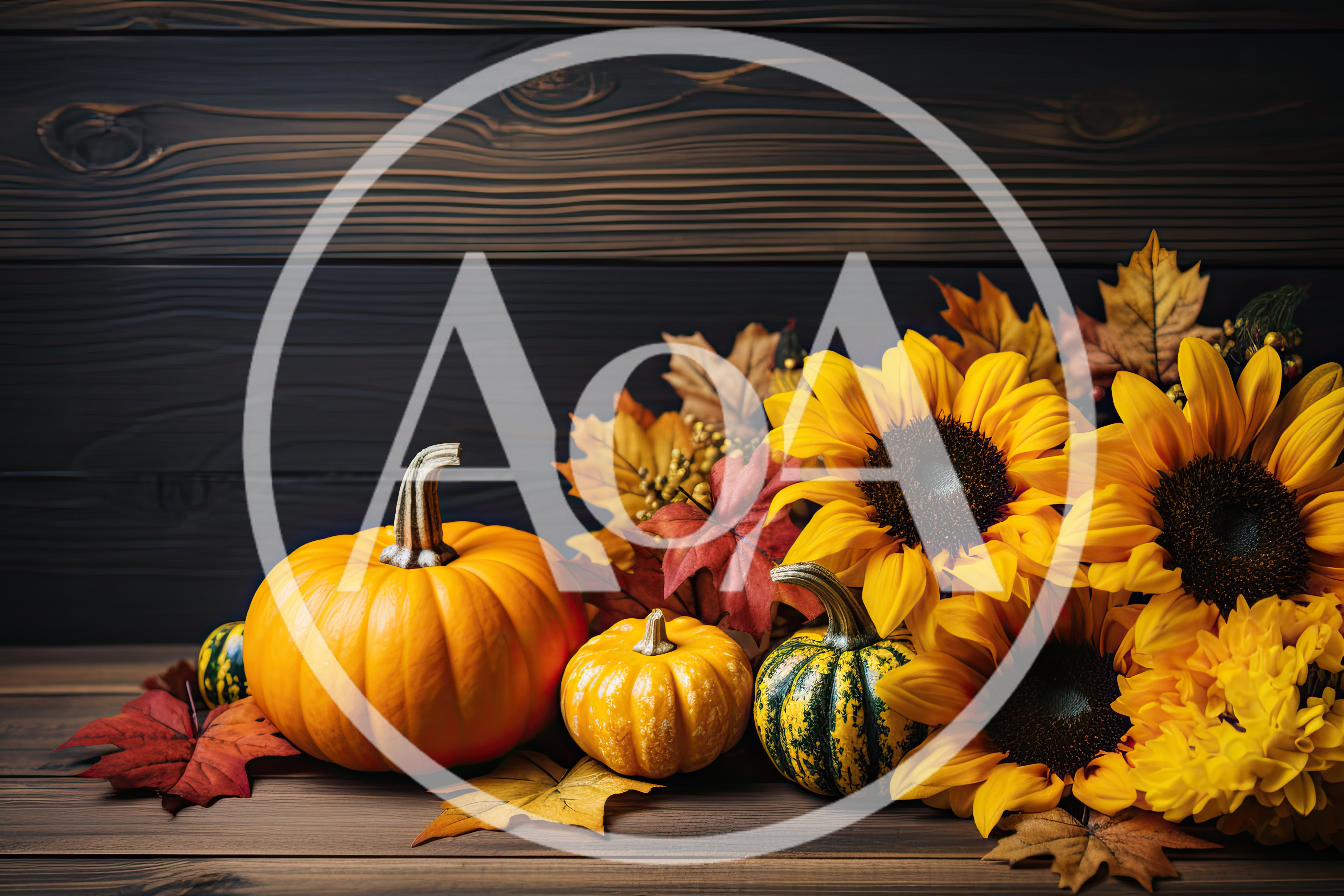 Autumn Harvest Display With Pumpkins And Sunflowers