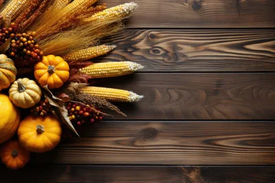 Autumn Harvest Decoration With Pumpkins And Corn