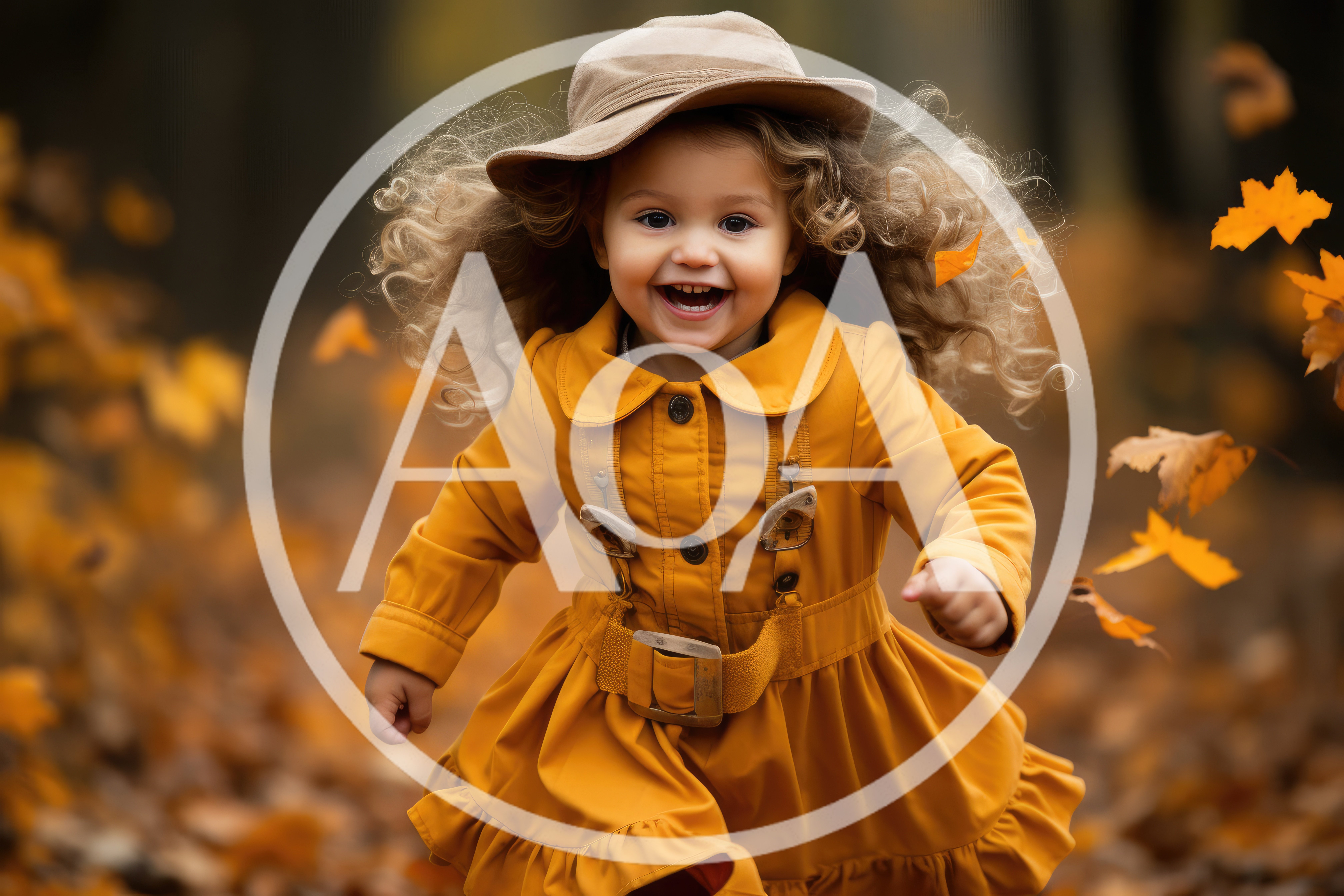 Happy Toddler Girl Running Through Autumn Forest