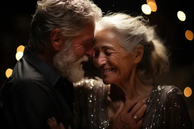 Elderly Couple Sharing An Intimate Moment At Night