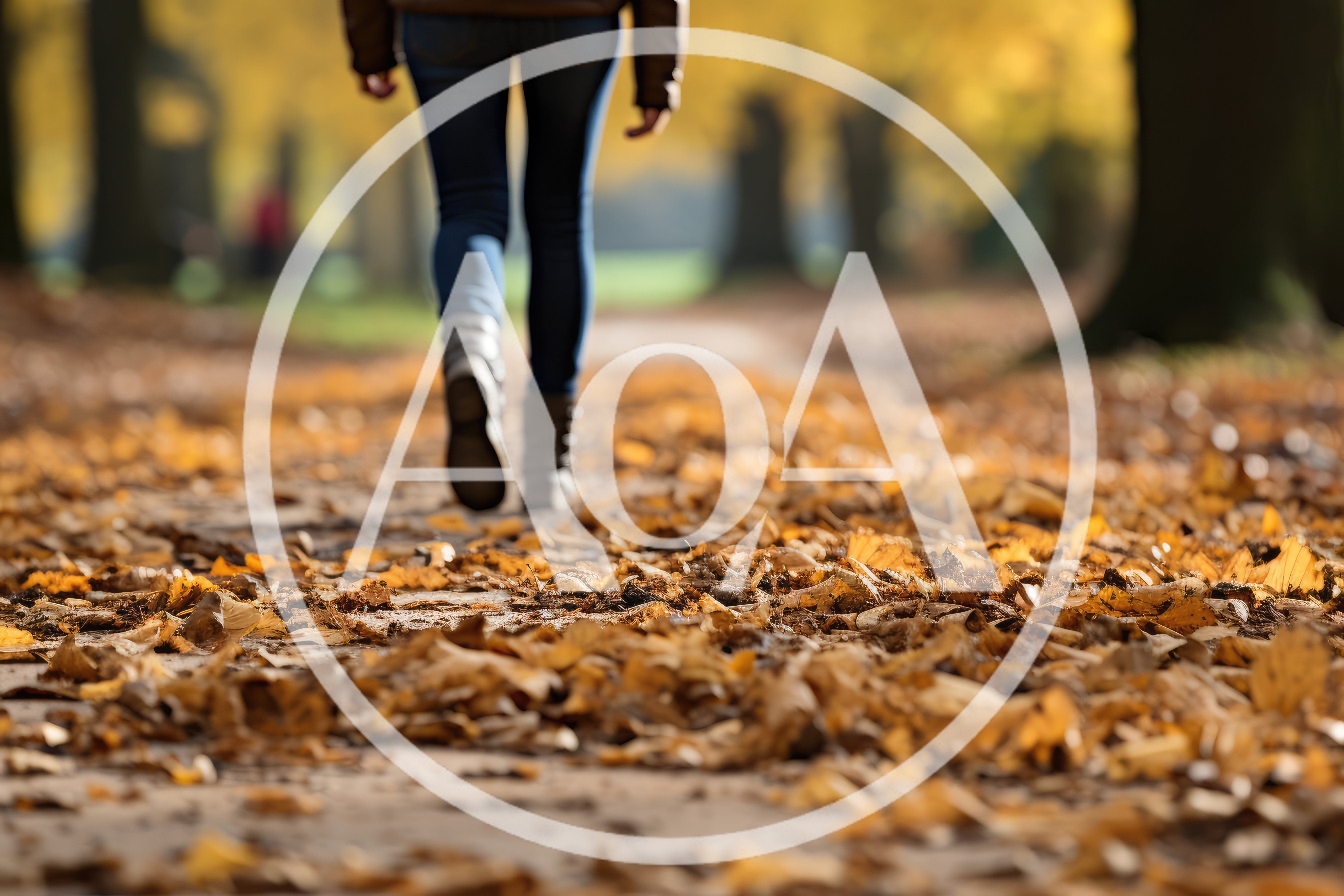 Person Walking Through Autumn Leaves On A Forest Path