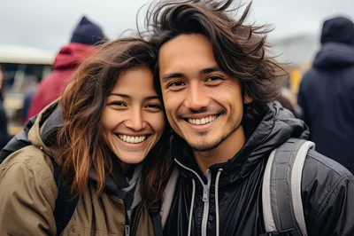 Happy Young Couple Smiling Outdoors