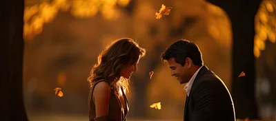 Romantic Couple Sharing A Tender Moment In Autumn Park
