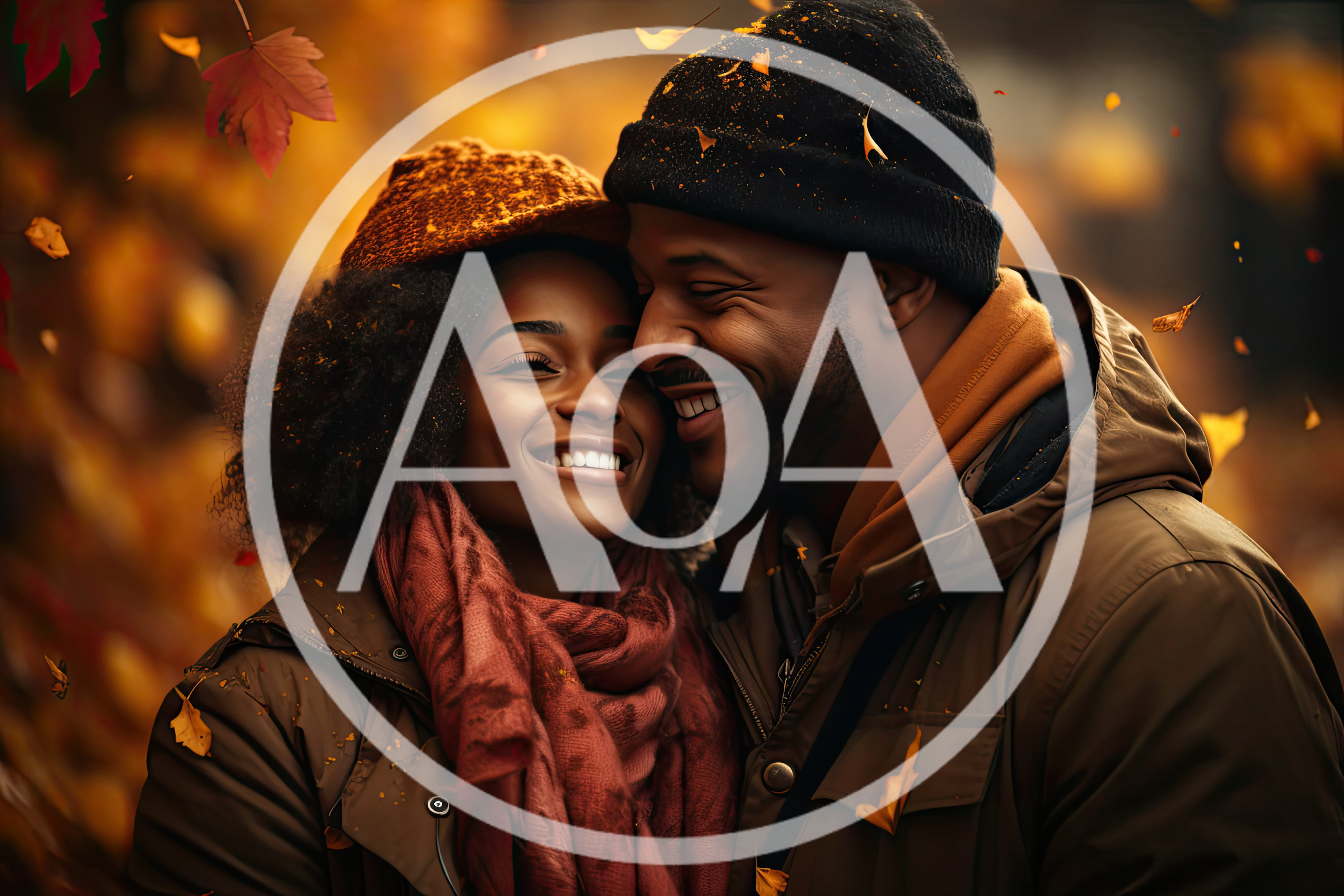 Happy Couple Embracing Outdoors During Autumn Season