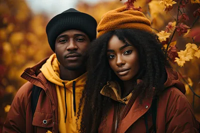 Portrait Of A Stylish Couple In Autumn Forest