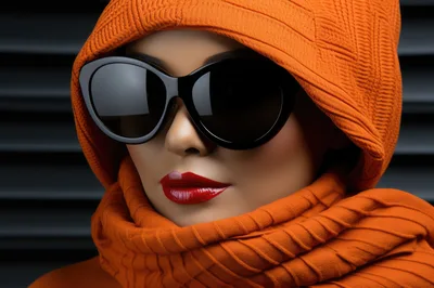 Fashionable Woman Wearing Orange Hood And Sunglasses