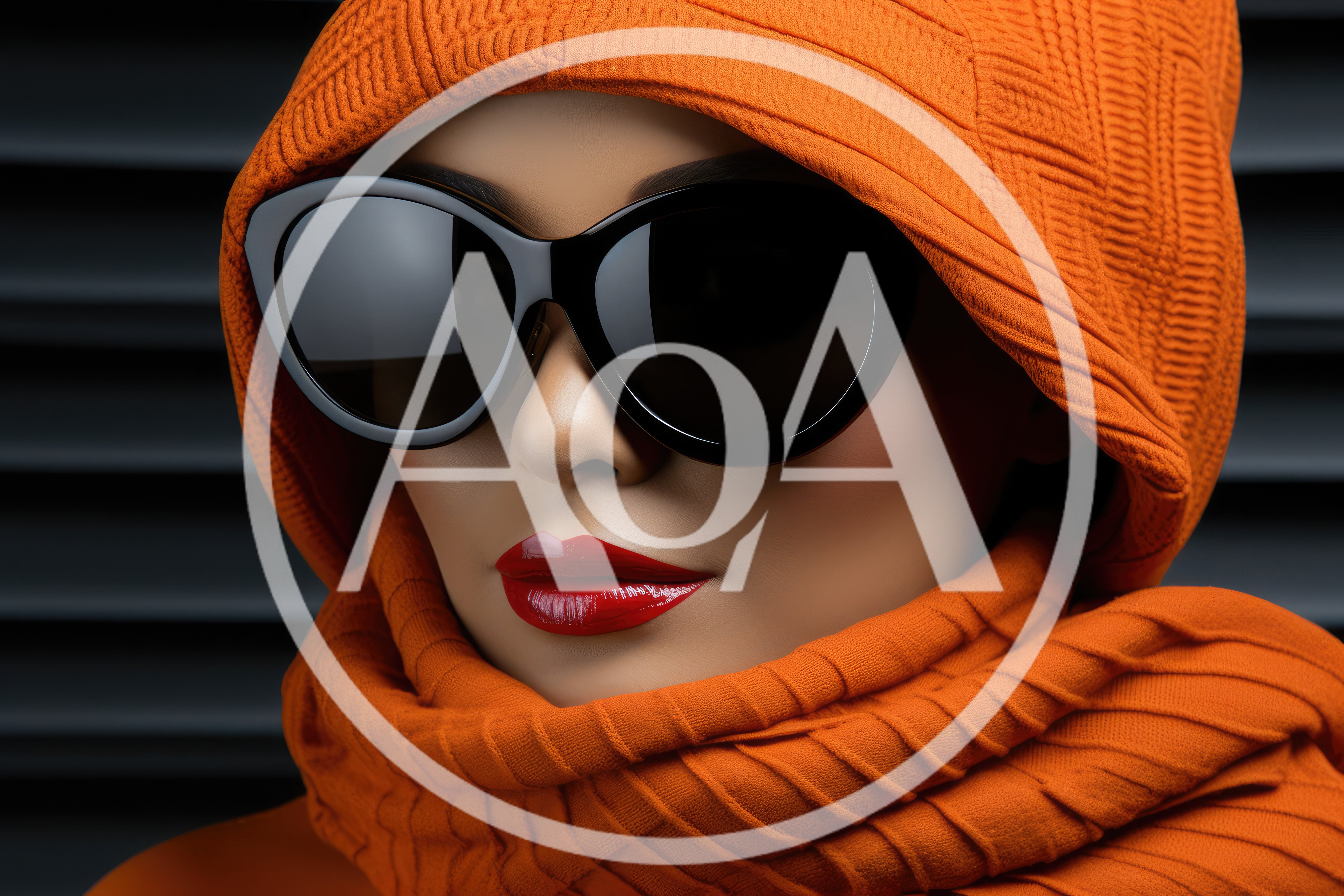 Fashionable Woman Wearing Orange Hood And Sunglasses