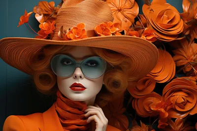 Fashion Portrait Of Woman In Orange Hat And Sunglasses