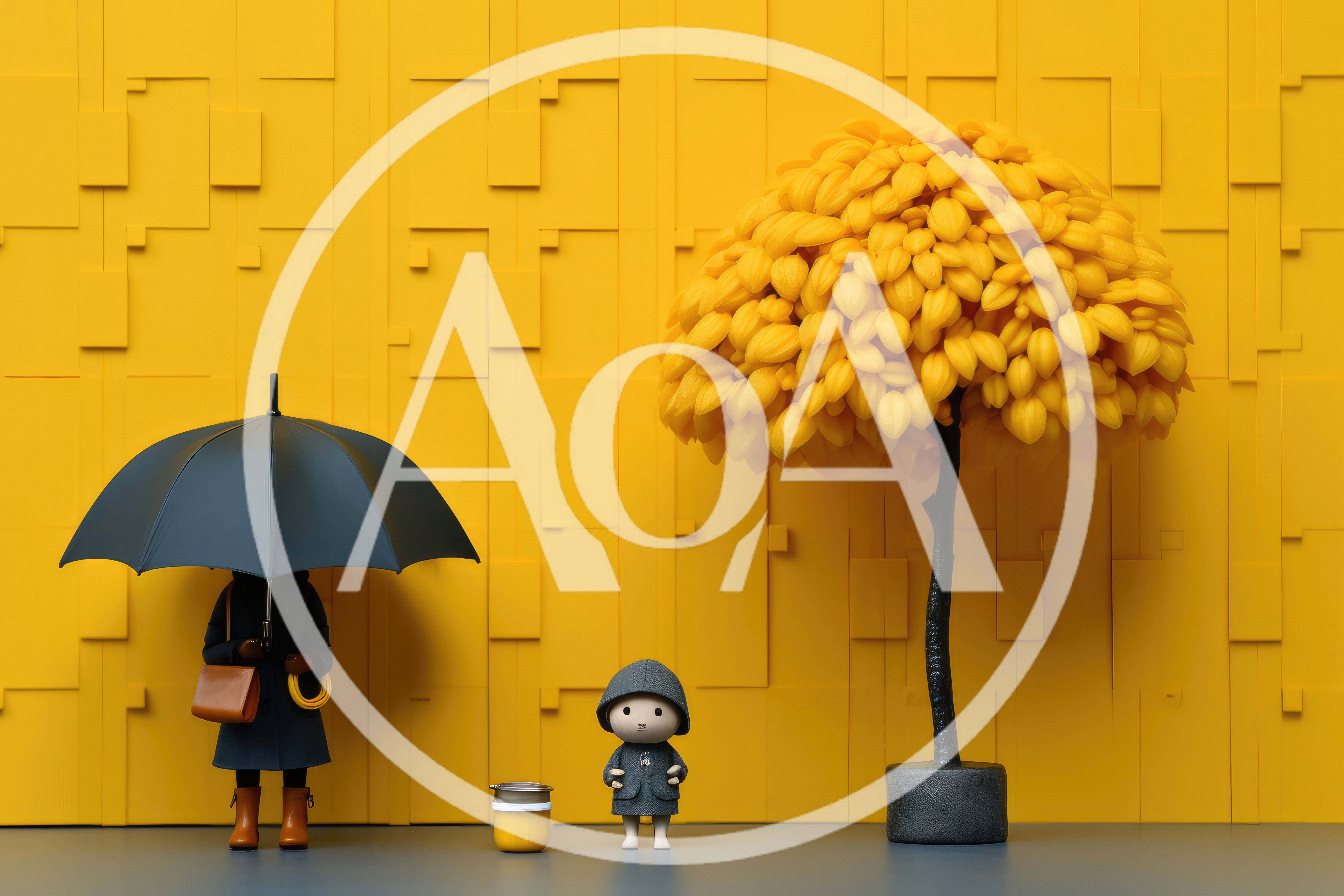 Stylized Miniature Figures With Umbrella And Tree