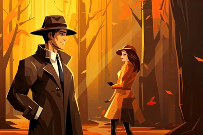 Man and Woman Meeting in Autumn Forest