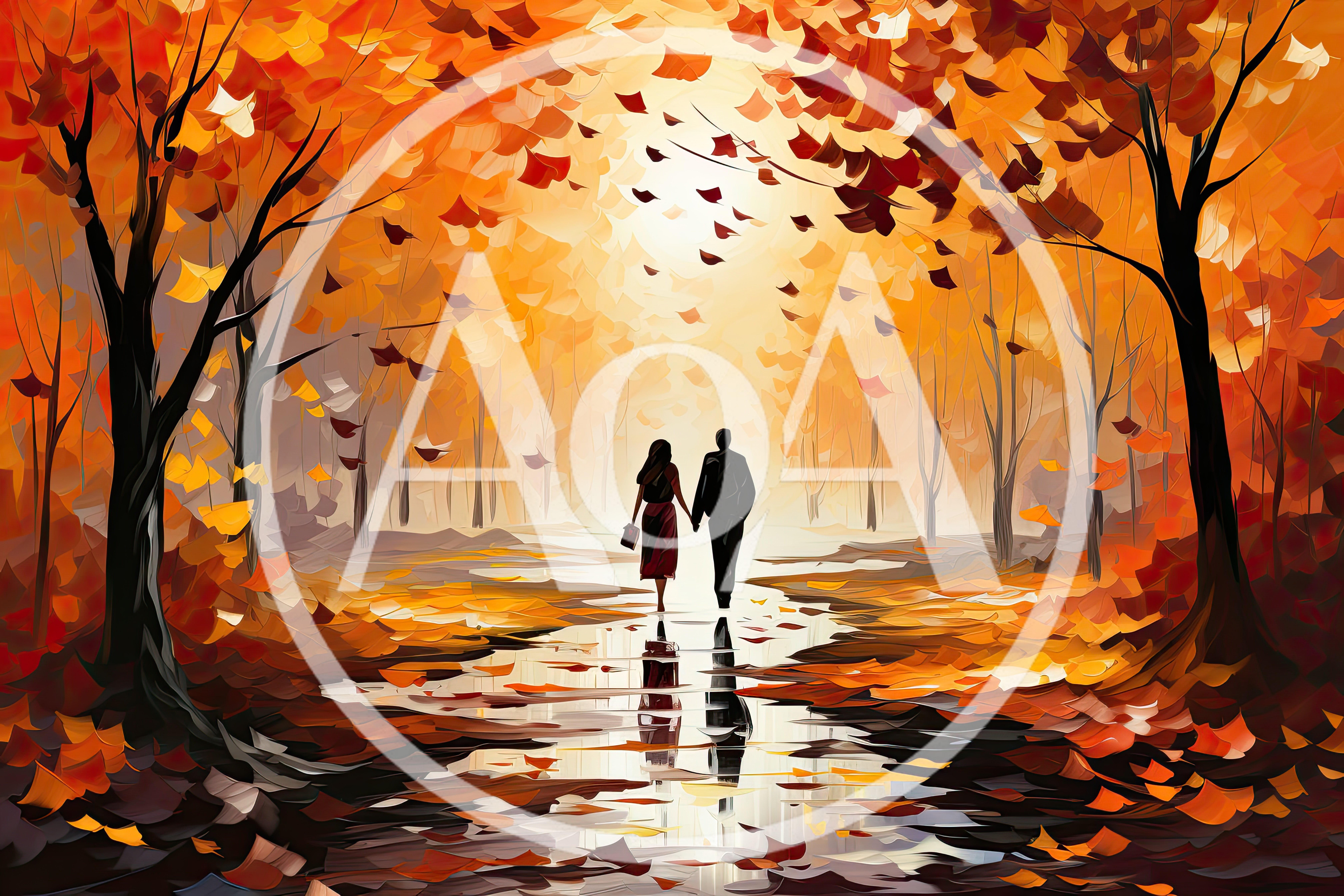 Couple Walking Through An Autumn Forest Path