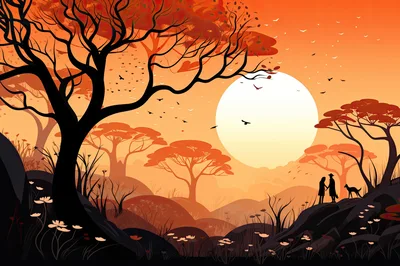 Couple Walking With Dog In Sunset Landscape