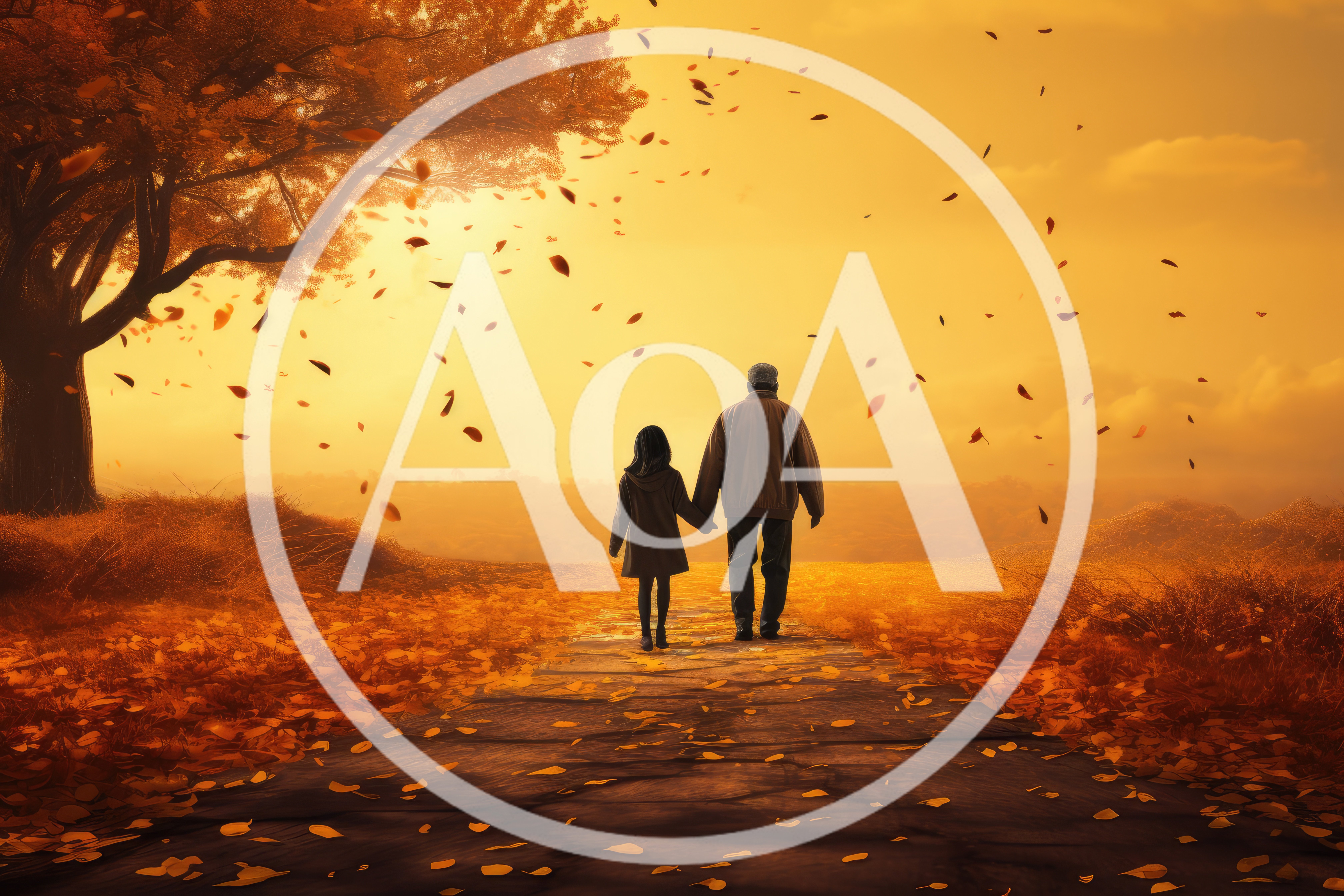 Grandfather and Granddaughter Walking Together in Autumn