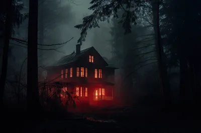 Spooky Haunted House In A Dark Misty Forest