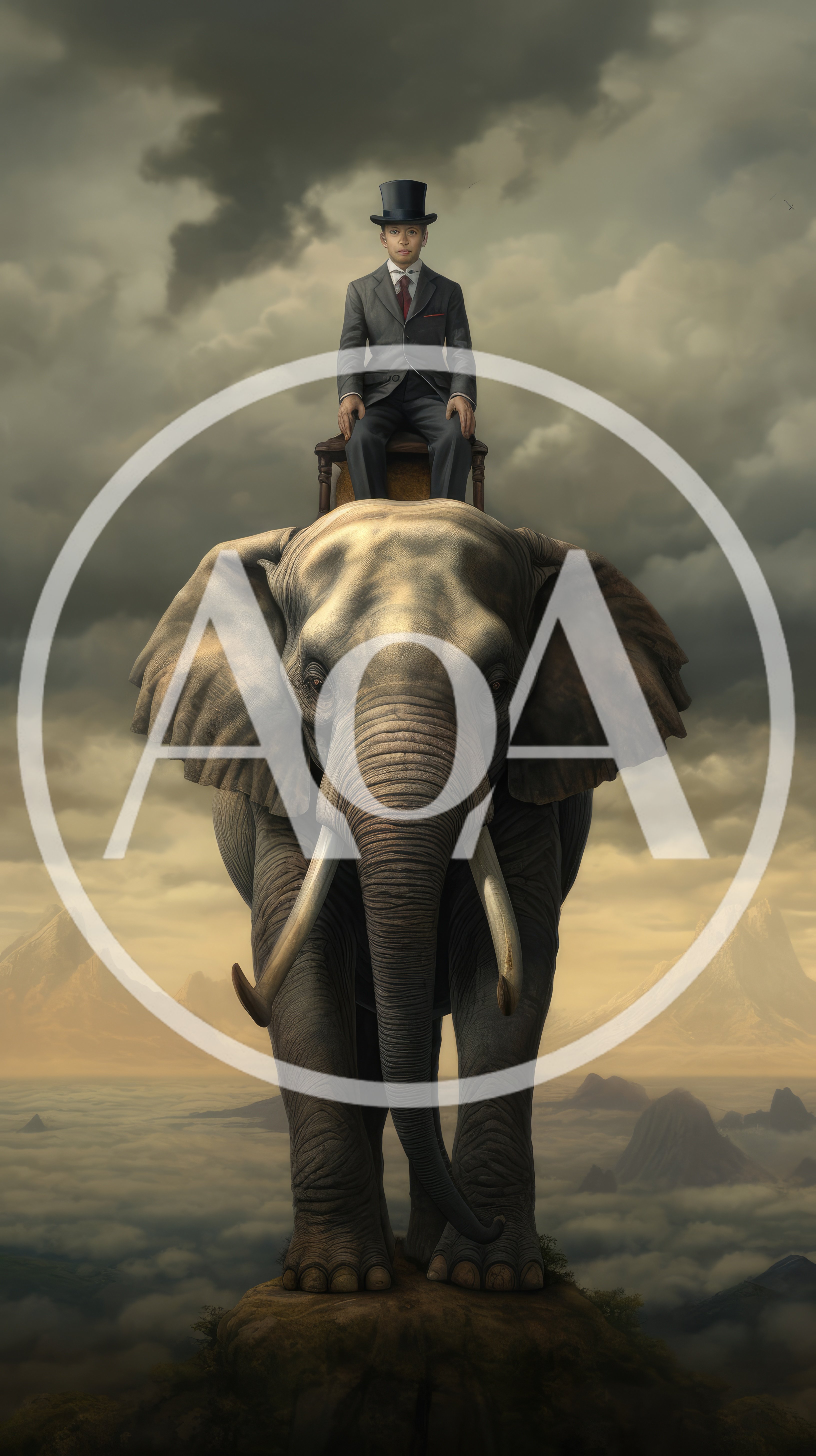 Surreal Portrait Of A Man In A Top Hat Riding An Elephant