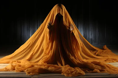 Mysterious Figure Draped In Flowing Golden Fabric