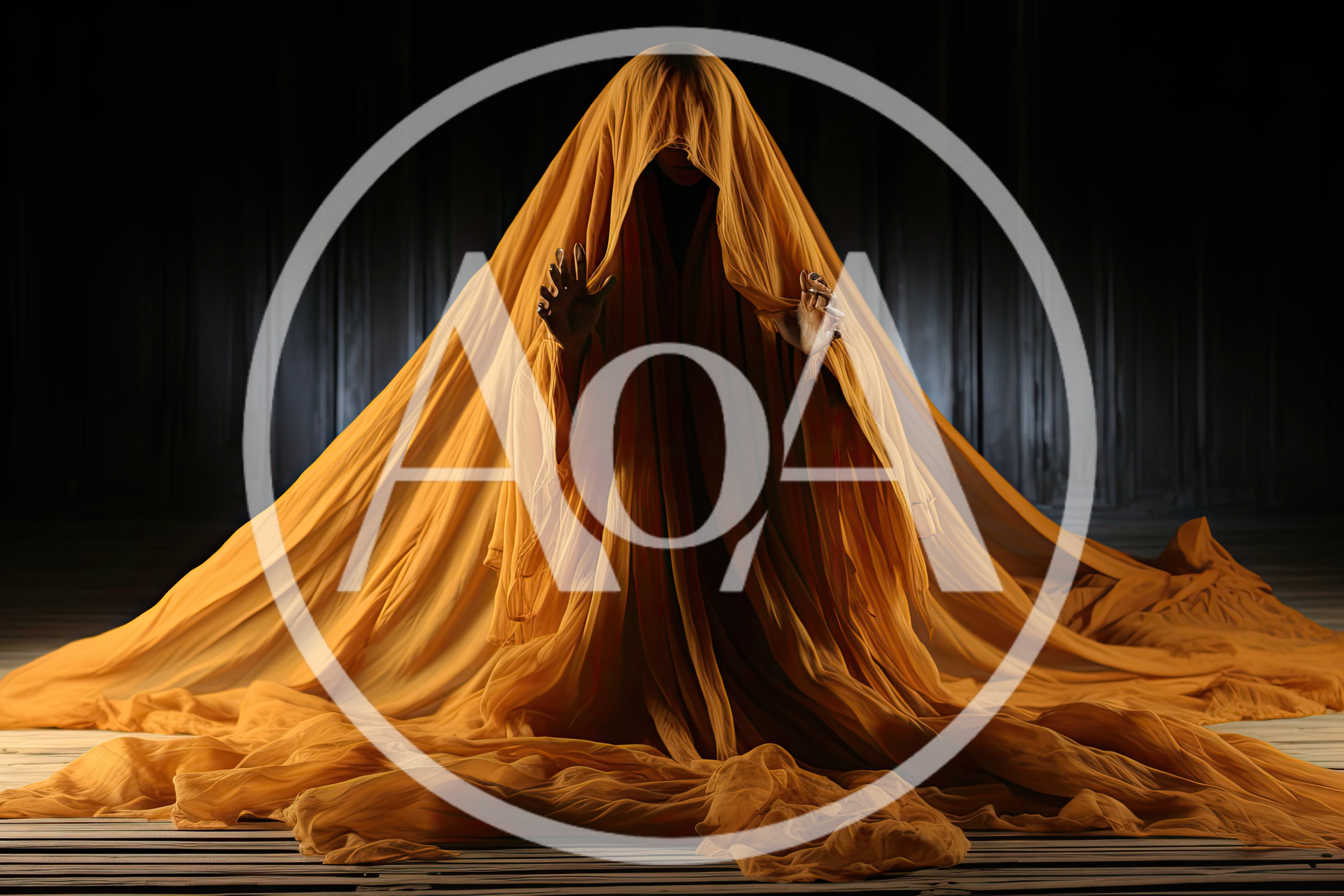 Mysterious Figure Draped In Flowing Golden Fabric