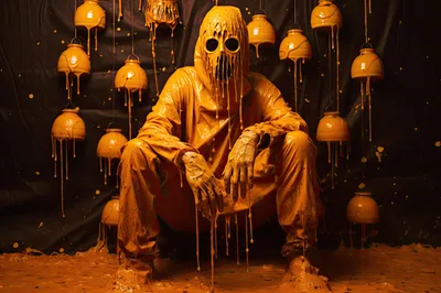 Surreal Figure Covered In Melting Yellow Substance