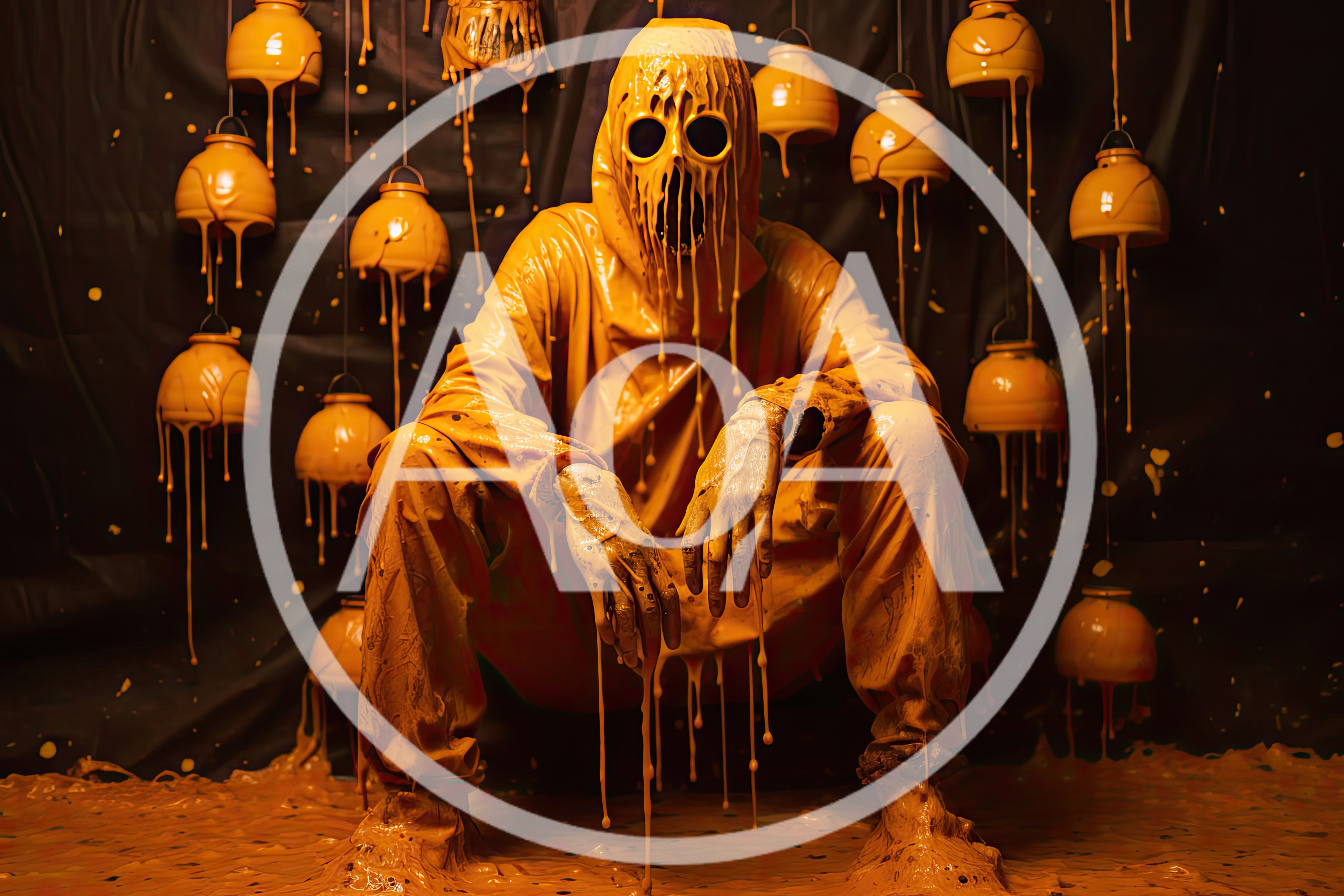 Surreal Figure Covered In Melting Yellow Substance