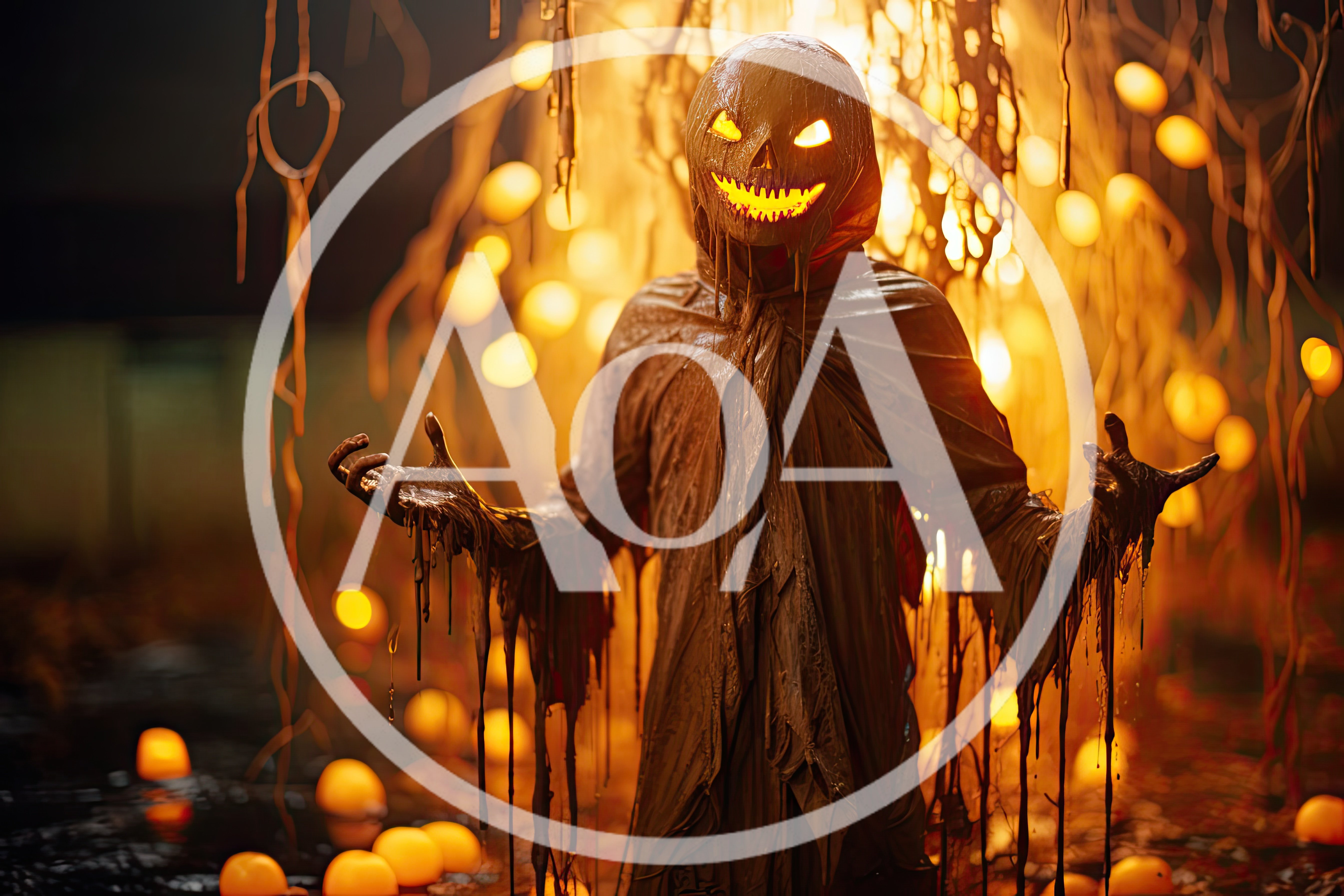 Eerie Pumpkin Headed Figure In Dark Forest