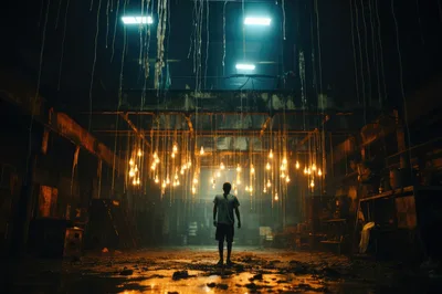 Silhouette Of A Person Standing In A Dark Warehouse