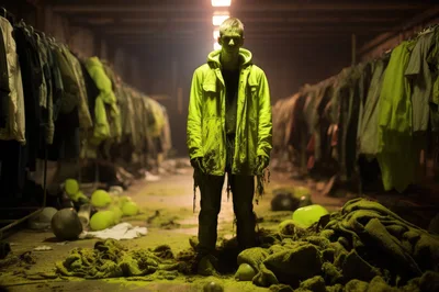 Man Covered In Green Dust In Abandoned Warehouse