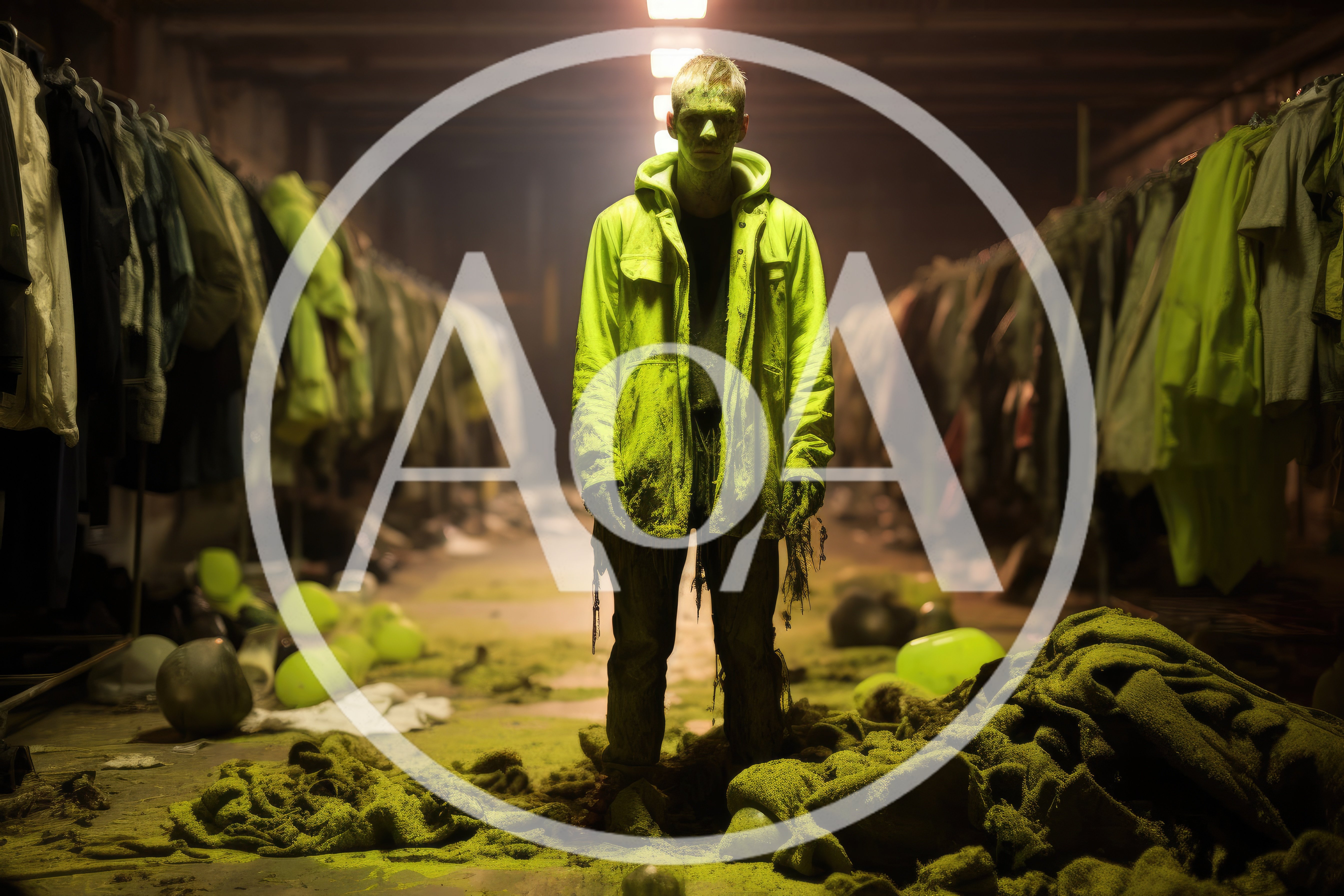 Man Covered In Green Dust In Abandoned Warehouse