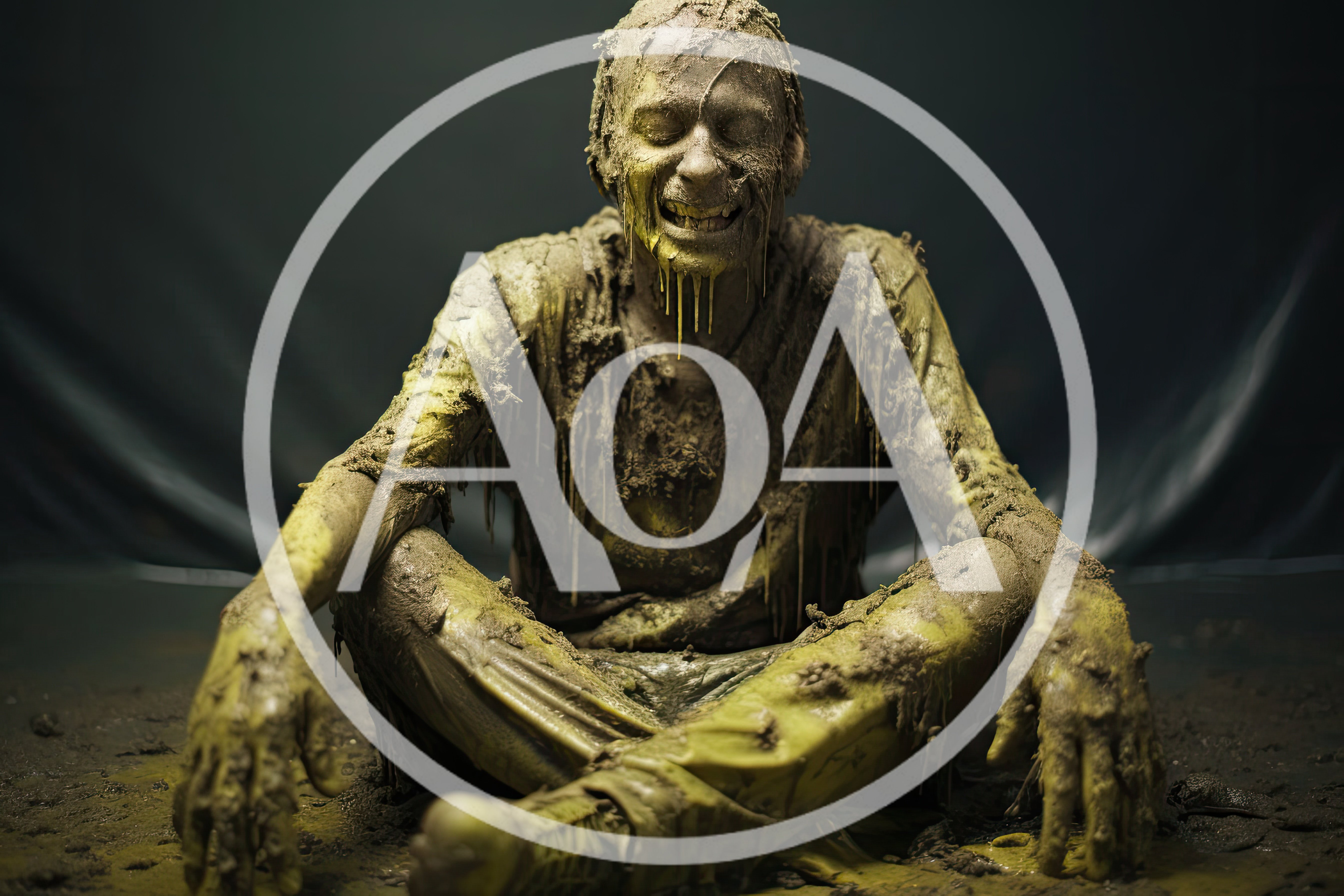 Mud Covered Man Sitting In A Dark Studio