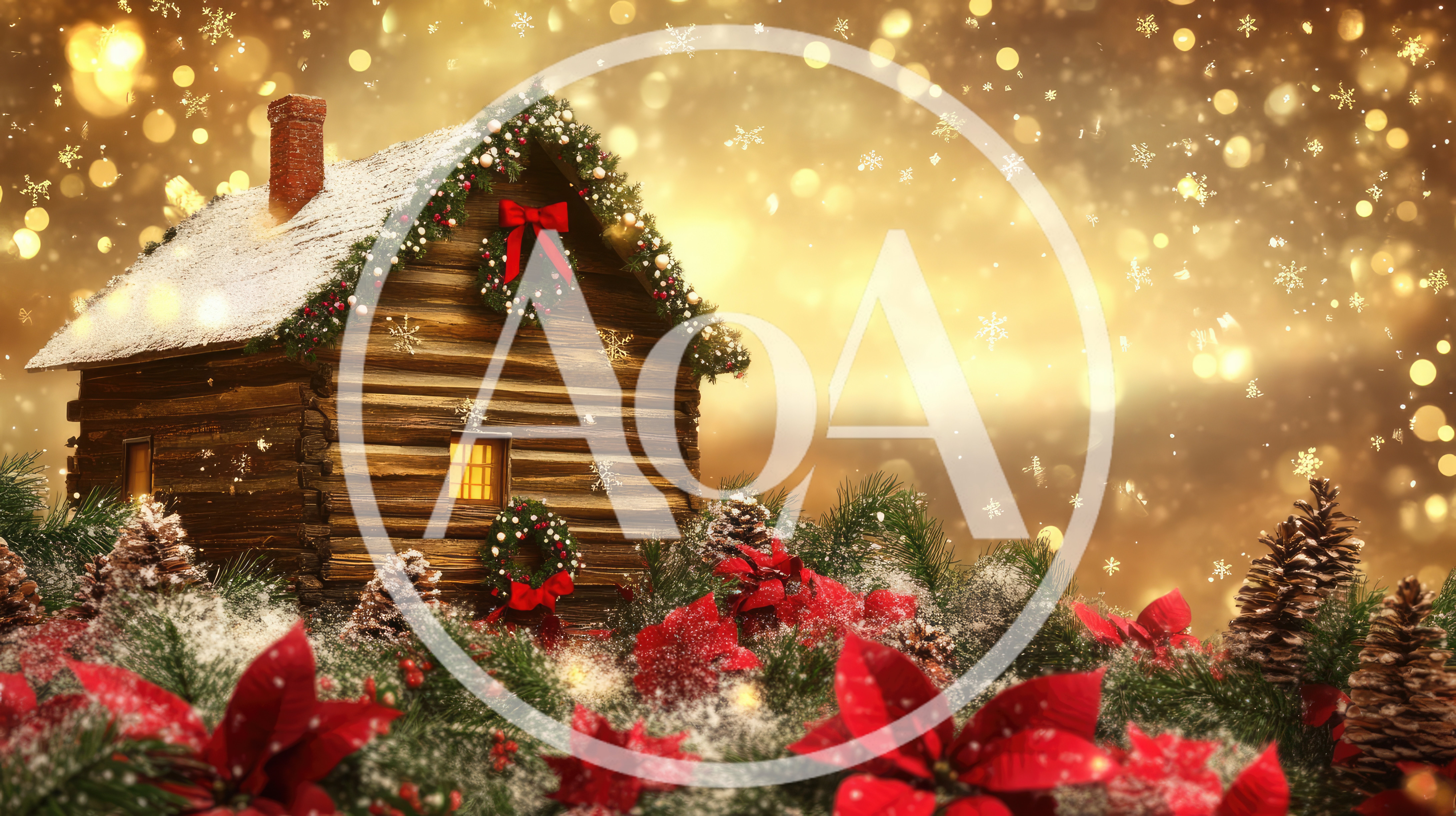 Festive Log Cabin Decorated For Christmas Holidays